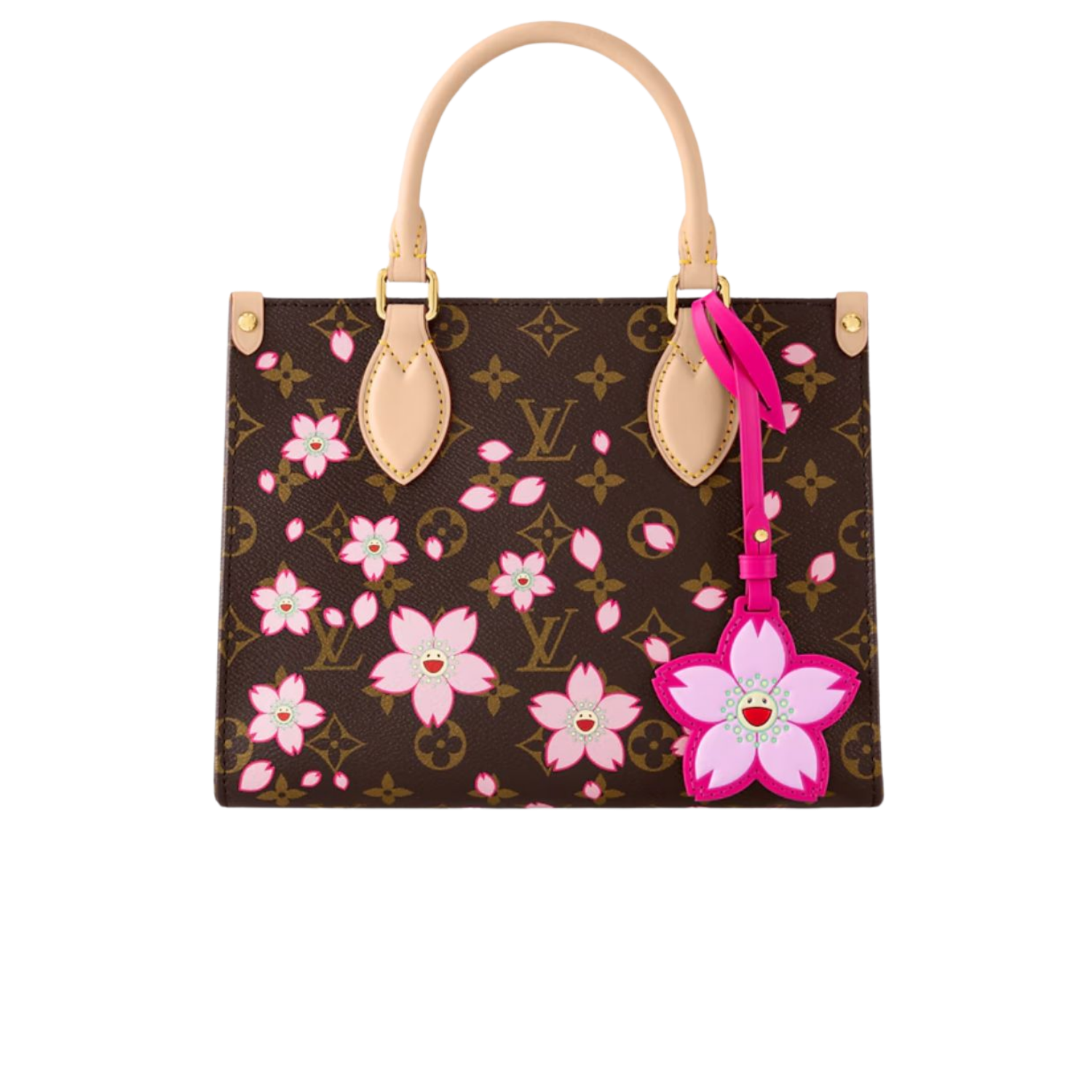 Louis Vuitton LV x Murakami OnTheGo PM Tote Bag 9.8in/ 25cm Sakura Brown Gold Hardware For Women M13269