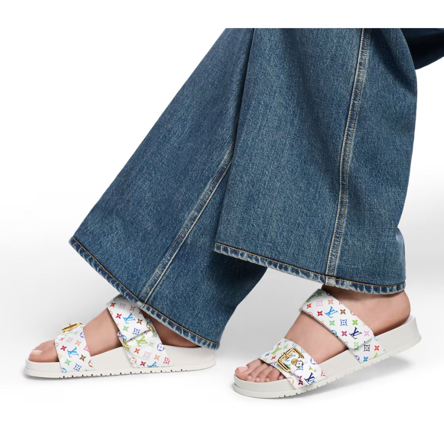 Louis Vuitton LV x TM Bom Dia Flat Comfort Mule Multicolored Blanc For Women