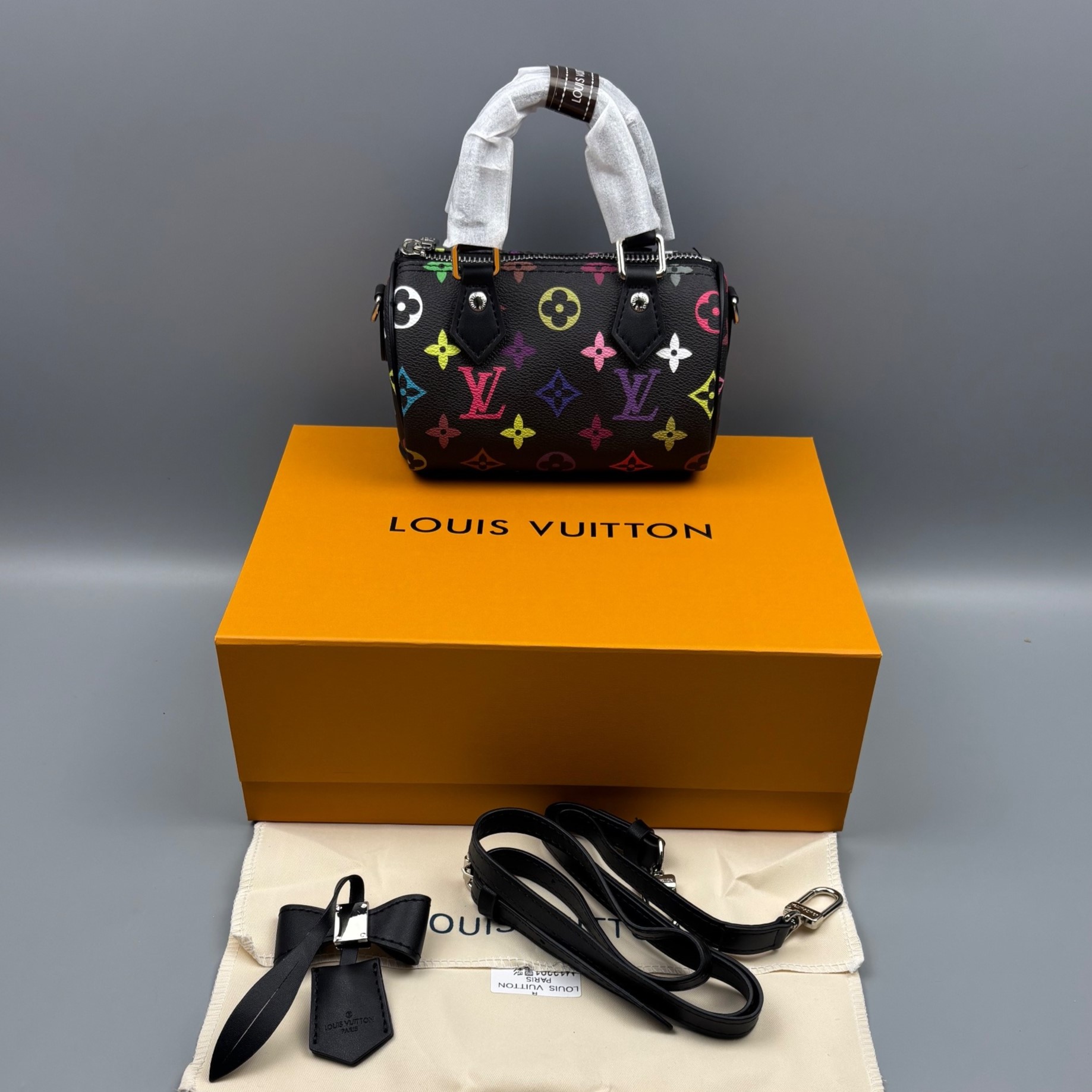 Louis Vuitton LV x TM Nano Speedy Top Handle Bag 6.3in/ 16cm Multicolore Noir Silver Hardware For Women M13406