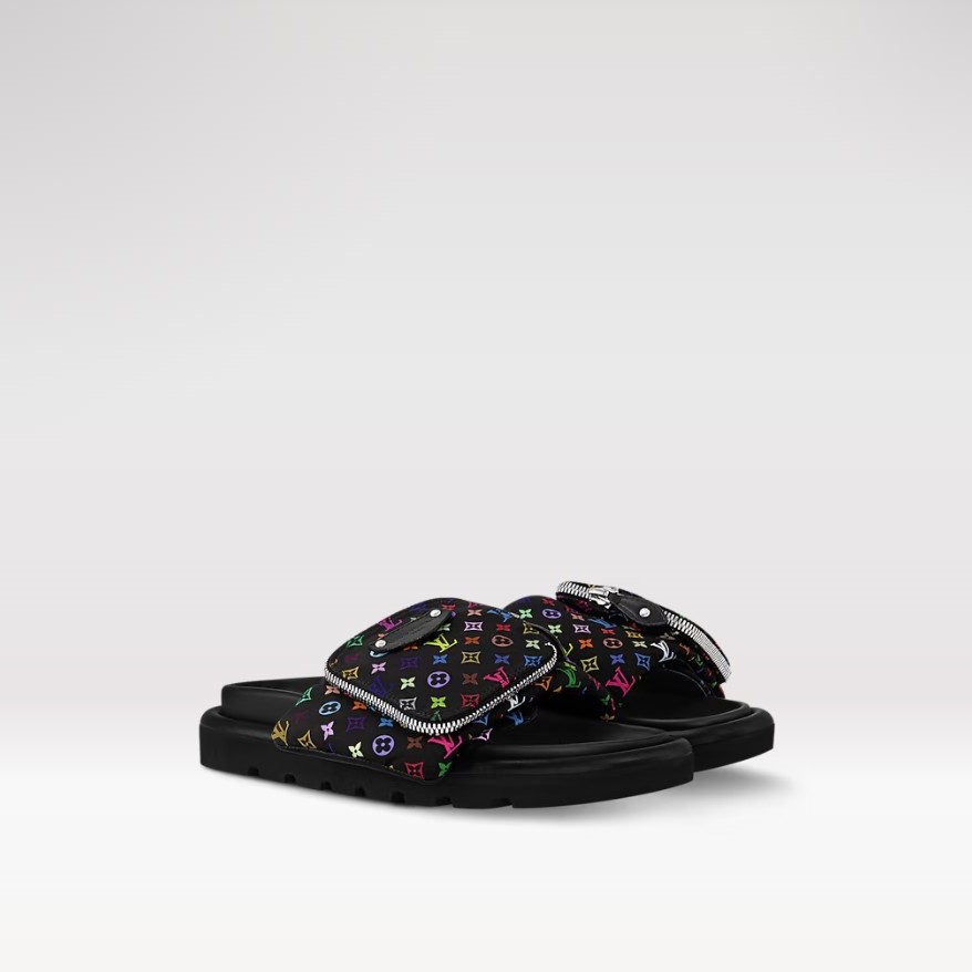Louis Vuitton LV x TM Pool Pillow Flat Comfort Mule Black For Women 1AGVRH