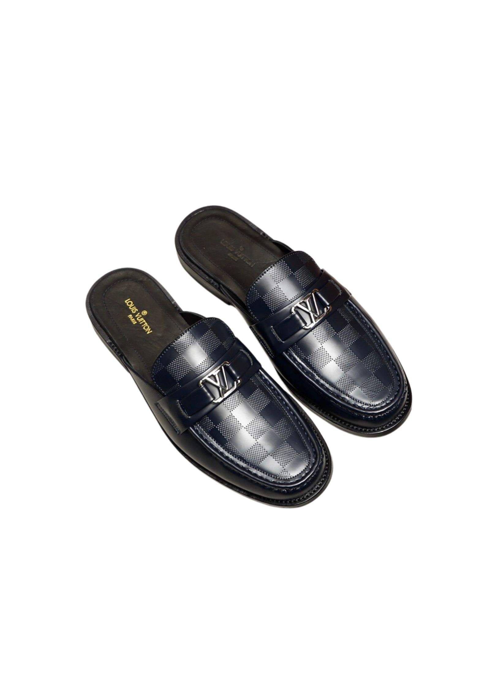 Louis Vuitton Major Open Back With Square Pattern Loafer Dark Blue For Men