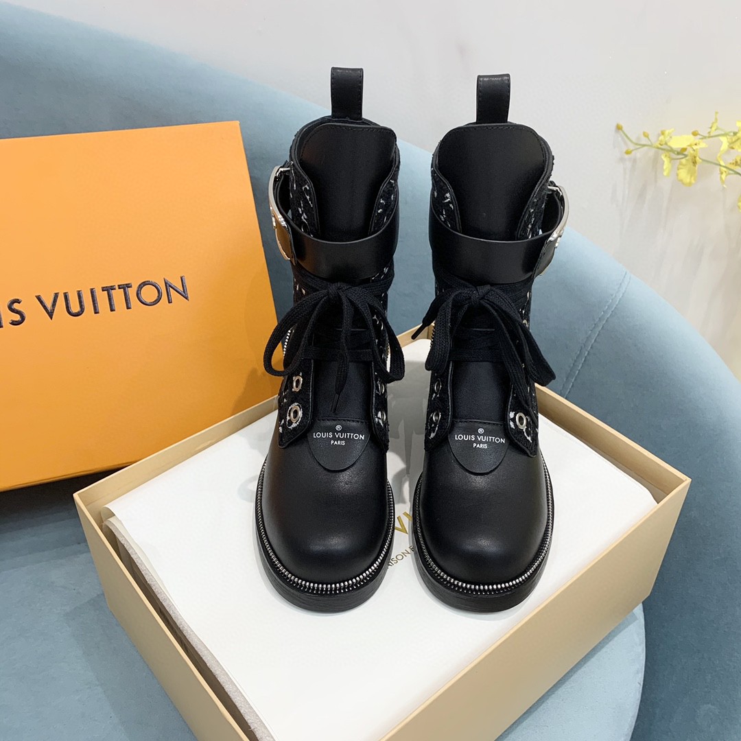 Louis Vuitton Metropolis Flat Ranger Boots Black For Women