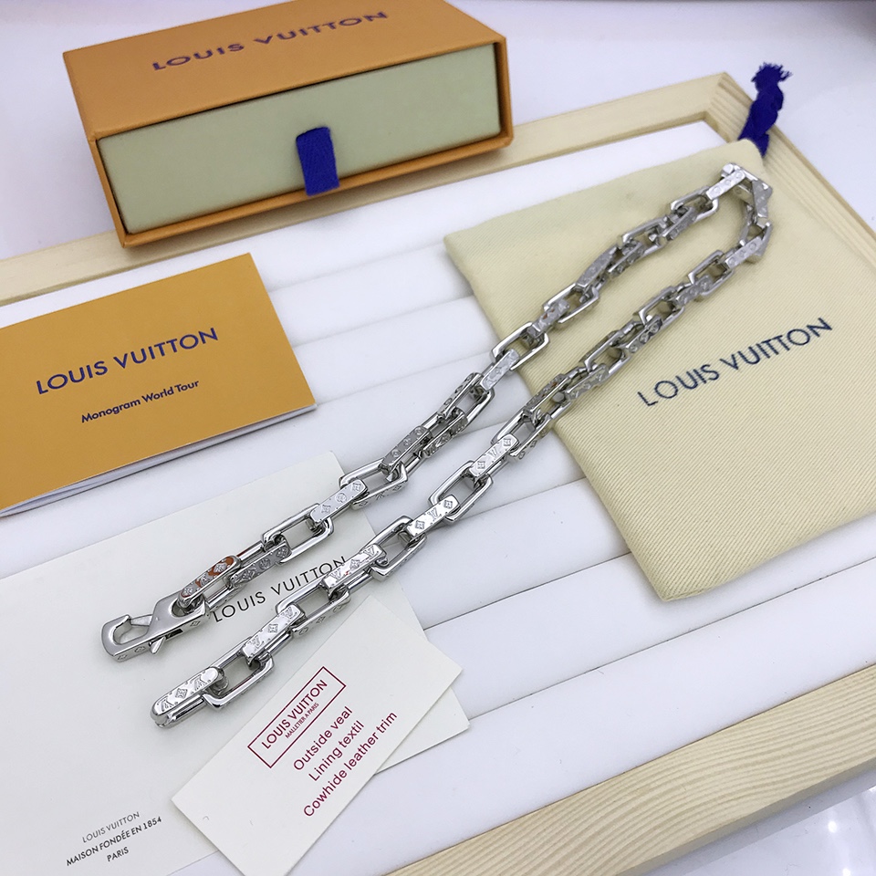 Louis Vuitton Monogram Chain Necklace Silver Tone For Men M00307