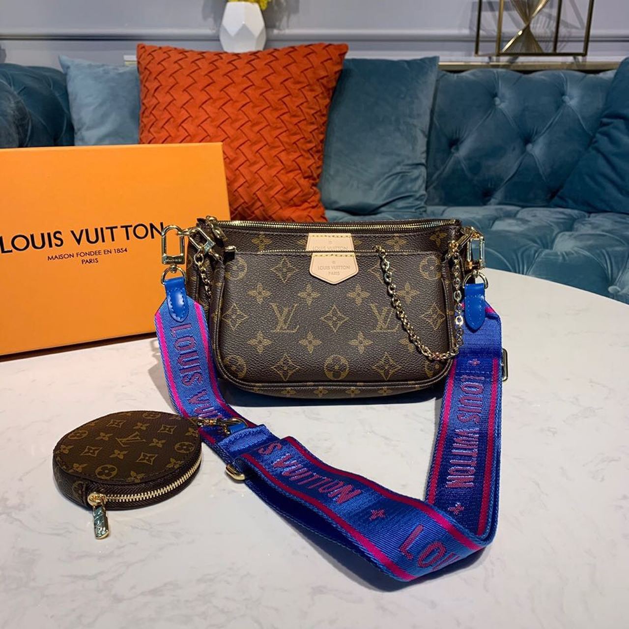Louis Vuitton Multi Pochette Accessoire Shoulder Bag 9.4in/ 24cm Blue Monogram Canvas Gold Hardware For Women