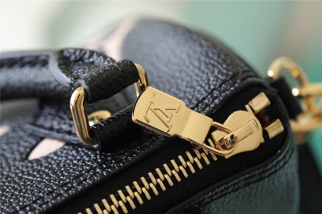 Louis Vuitton Nano Speedy Top Handle Bag 6.3in/ 16cm Black/ Beige Monogram Empreinte Gold Hardware For Women