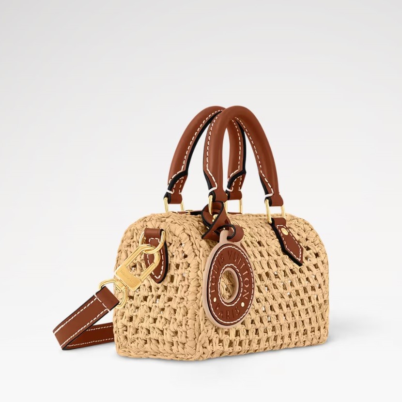 Louis Vuitton Nano Speedy Top Handle Bag 6.3in/ 16cm Natural Tan Raffia Gold Hardware For Women M83525