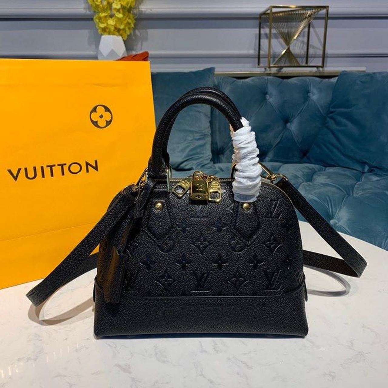 Louis Vuitton Neo Alma BB Top Handle Bag 9.8in/ 25cm Black Monogram Empreinte Gold Hardware For Women M44829