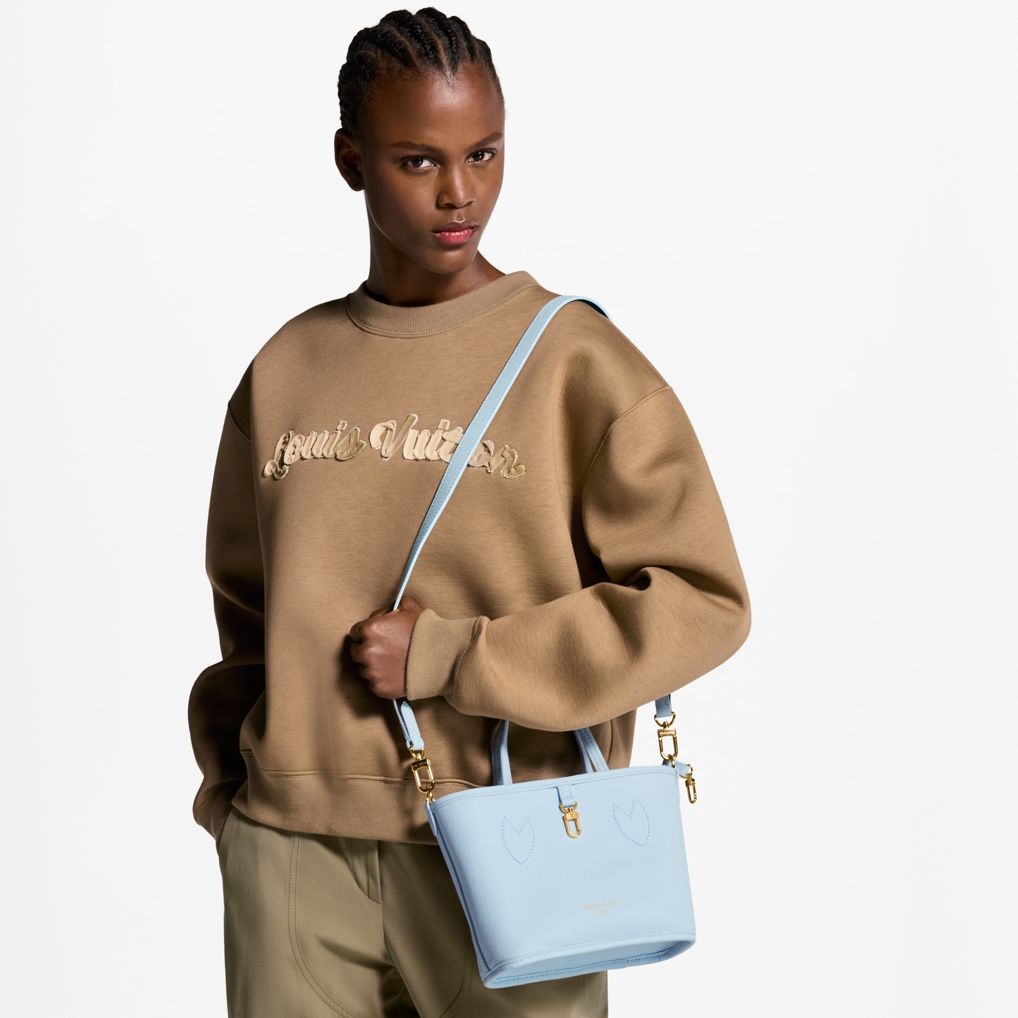 Louis Vuitton Neverfull Bandouliere Inside Out BB Tote Bag 10.4in/ 26cm Monogram Sky Blue Gold Hardware For Women M28336