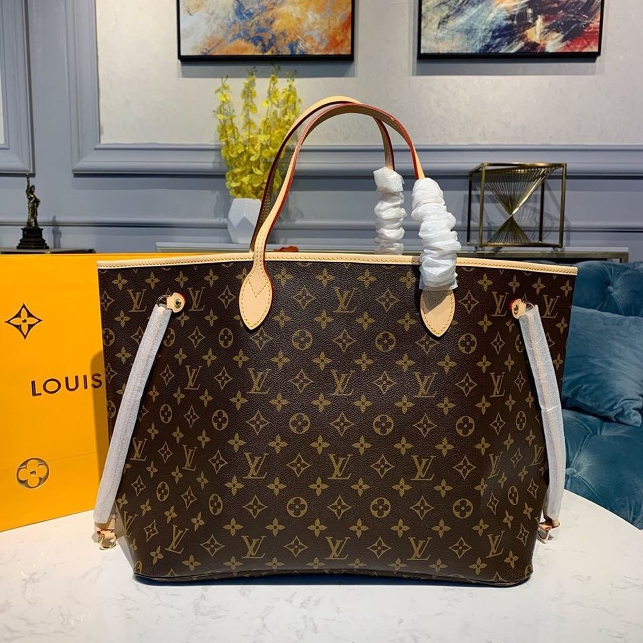 Louis Vuitton Neverfull GM Tote Bag 15.4in/ 39cm Beige Monogram Gold Hardware For Women M40990