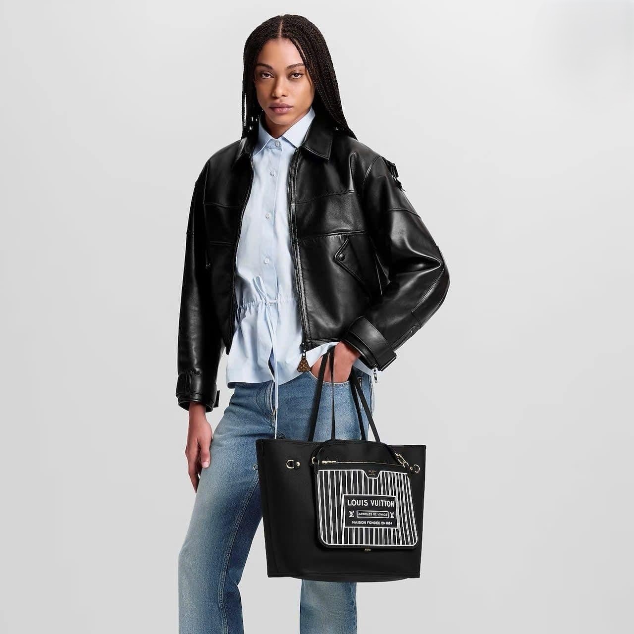 Louis Vuitton Neverfull Inside Out MM Tote Bag 12.2in/ 31cm Black Gold Hardware For Women M11946