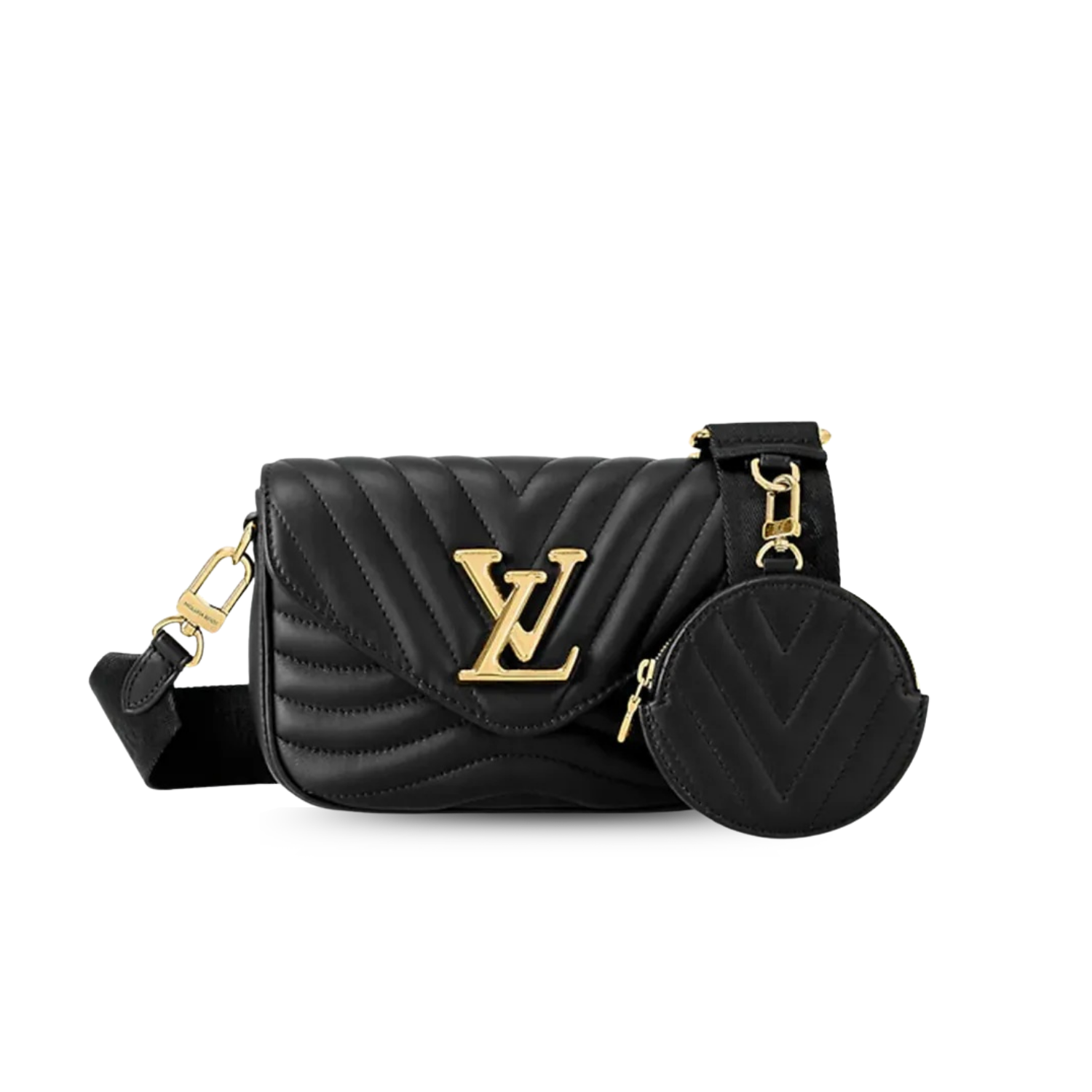 Louis Vuitton New Wave Multi Pochette Shouler Bag 7.5in/ 19cm Black Gold Hardware For Women M56461 -