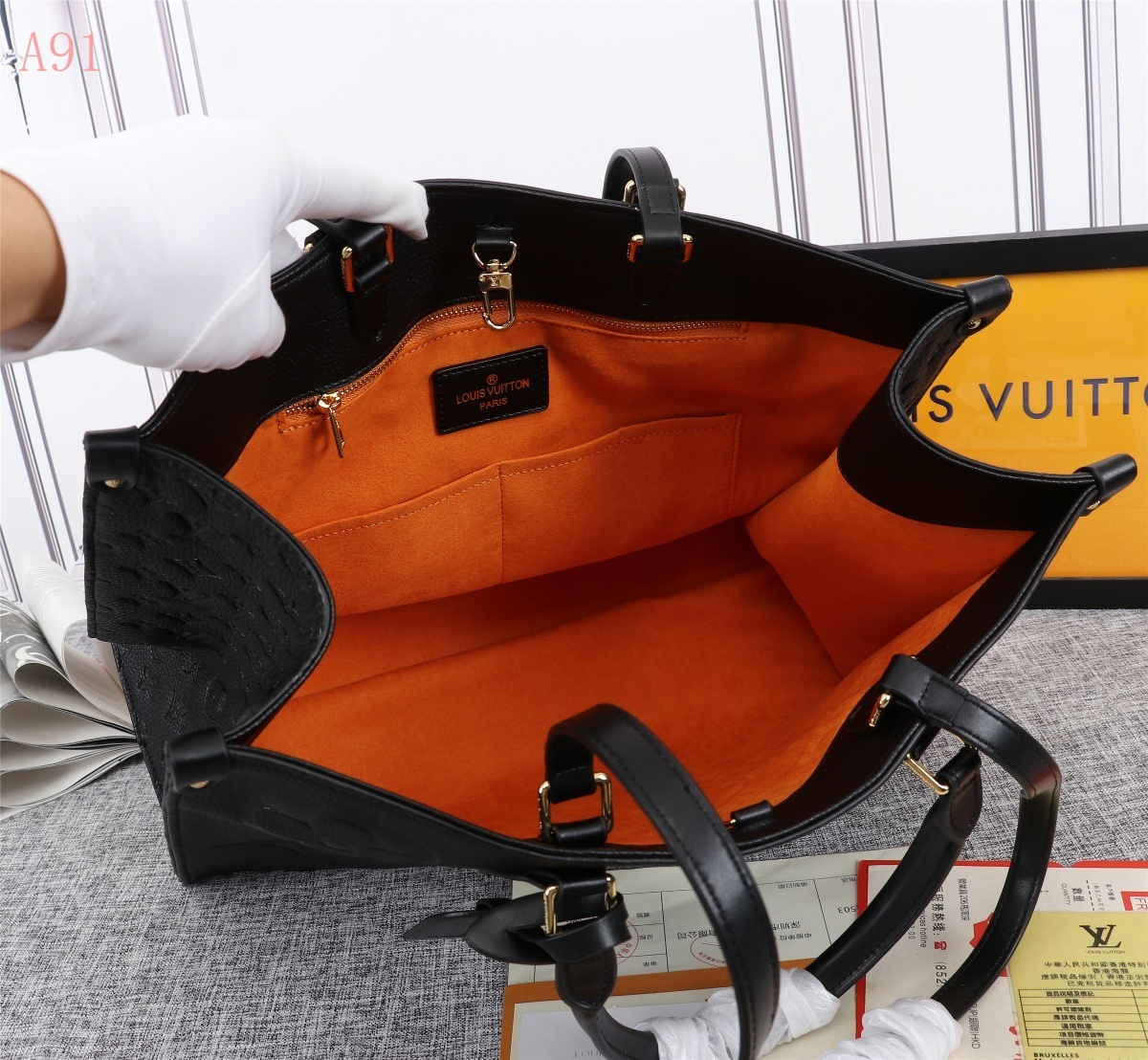 Louis Vuitton Onthego MM Tote Bag 13.8in/ 35cm Monogram Empreinte Black Gold Hardware For Women M45595