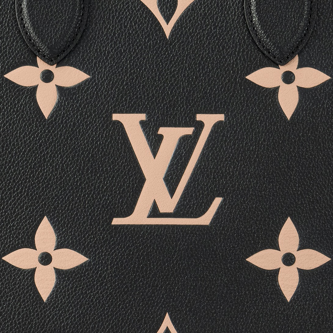 Louis Vuitton OnTheGo MM Tote Bag 13.8in/ 35cm Black/Beige Gold Hardware For Women M45495