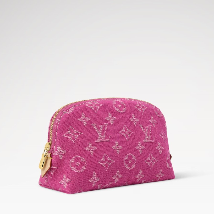 Louis Vuitton Pochette Cosmetique PM Pouch 7.5in/ 19cm Fuschia Denim Gold Hardware For Women M28050
