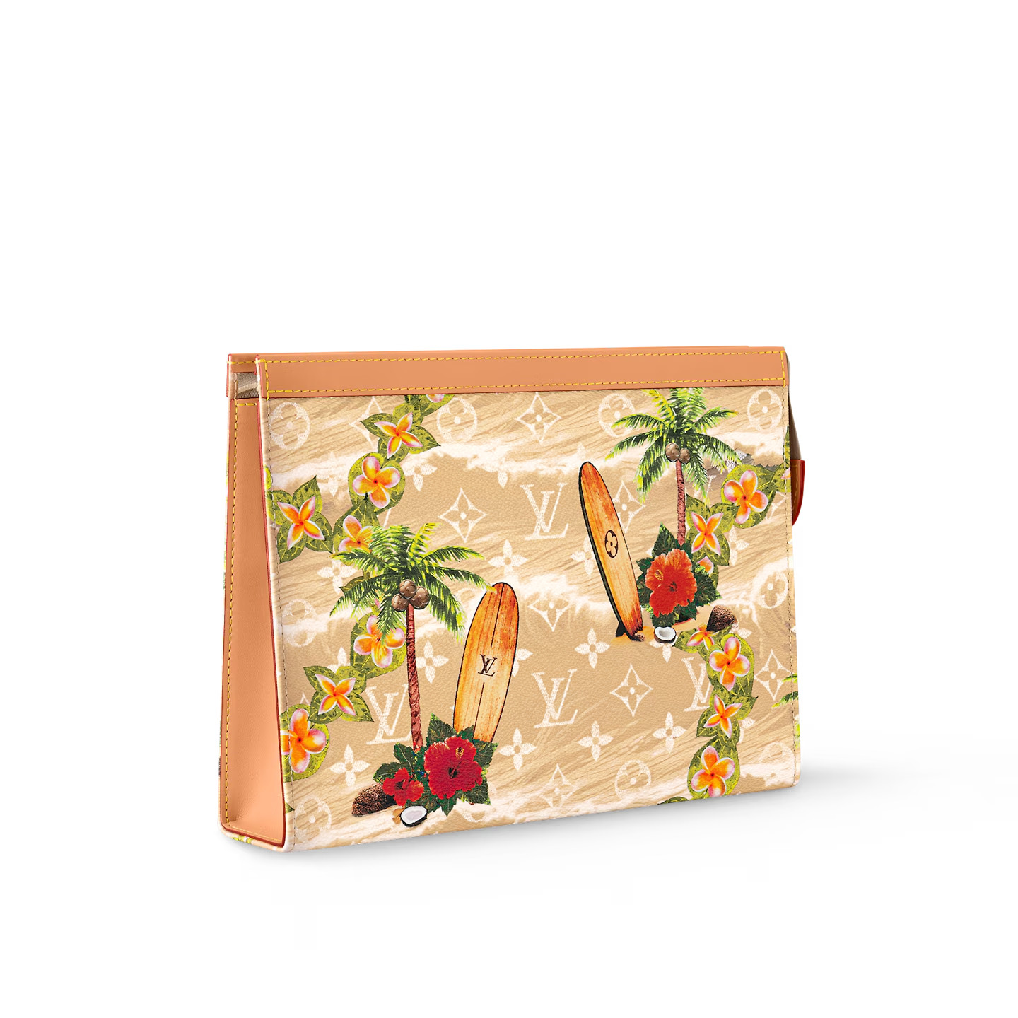 Louis Vuitton Pochette Voyage Pouch 10.6in/ 27cm Sand Monogram Surfin Canvas Gold Hardware For Men M83465