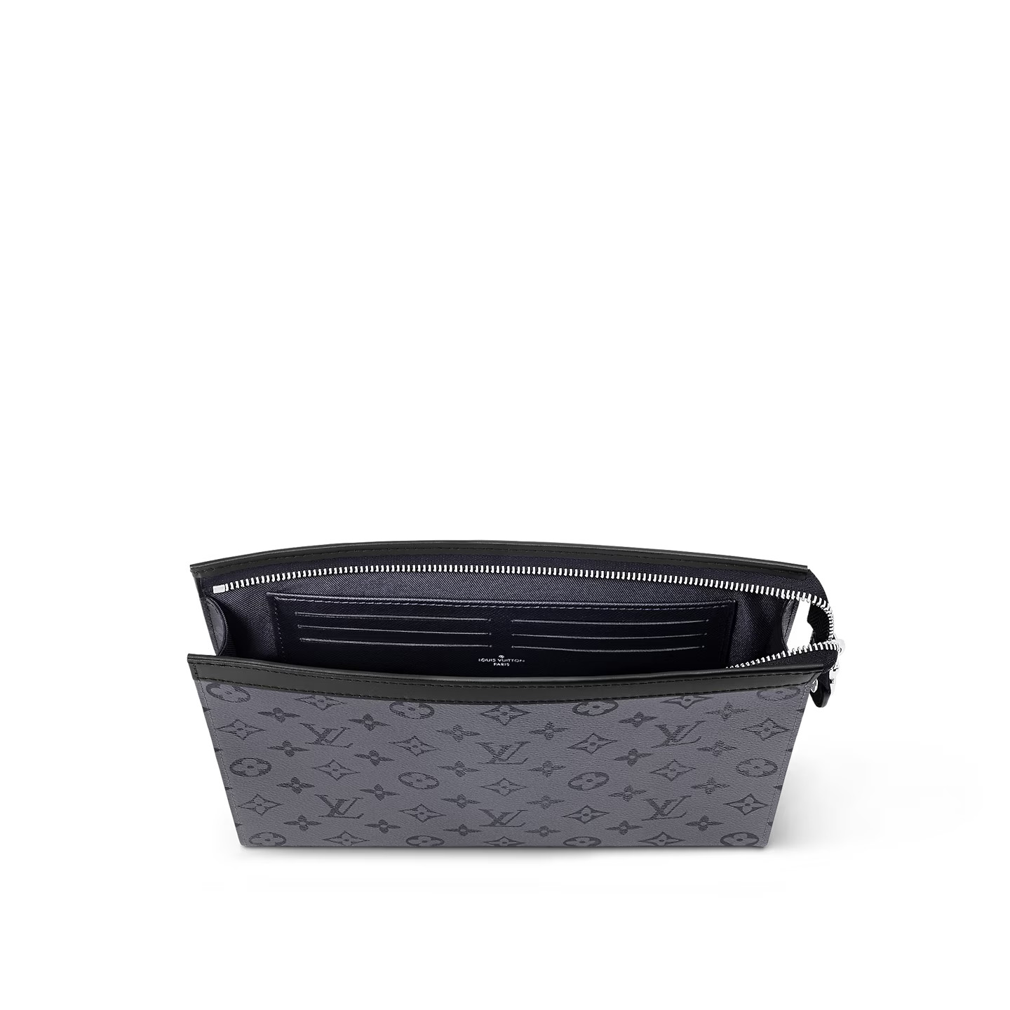 Louis Vuitton Pochette Voyage MM Pouch 10.6in/ 27cm Grey Monogram Eclipse Silver Hardware For Men M69535