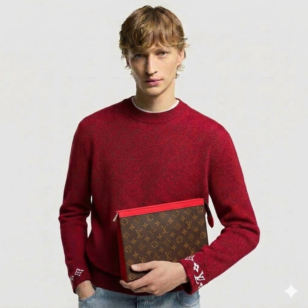 Louis Vuitton Pochette Voyage MM Pouch 10.6in/ 27cm Red Silver Hardware For Men M82857