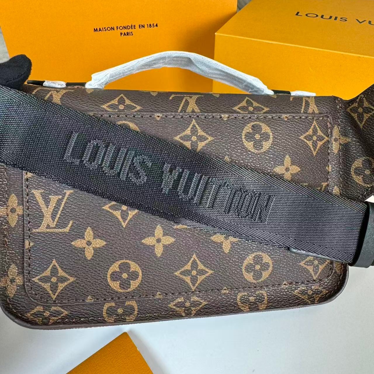 Louis Vuitton S-Lock Sling Monogram Macassar Black For Men, Men's Bags, Crossbody Bags 8.3in/21cm LV M45807