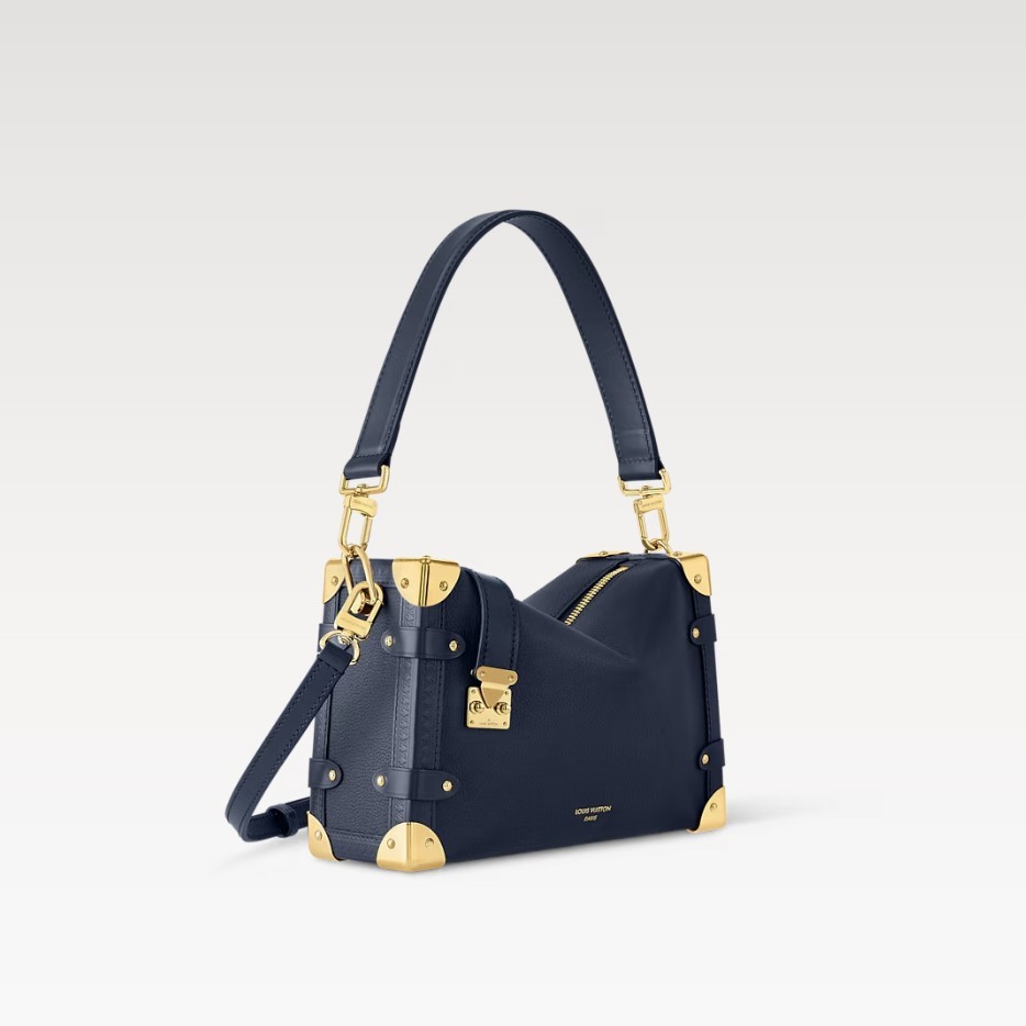Louis Vuitton Side Trunk MM Shoulder Bag 9.3in/ 23.5cm Navy Gold Hardware For Women M15226