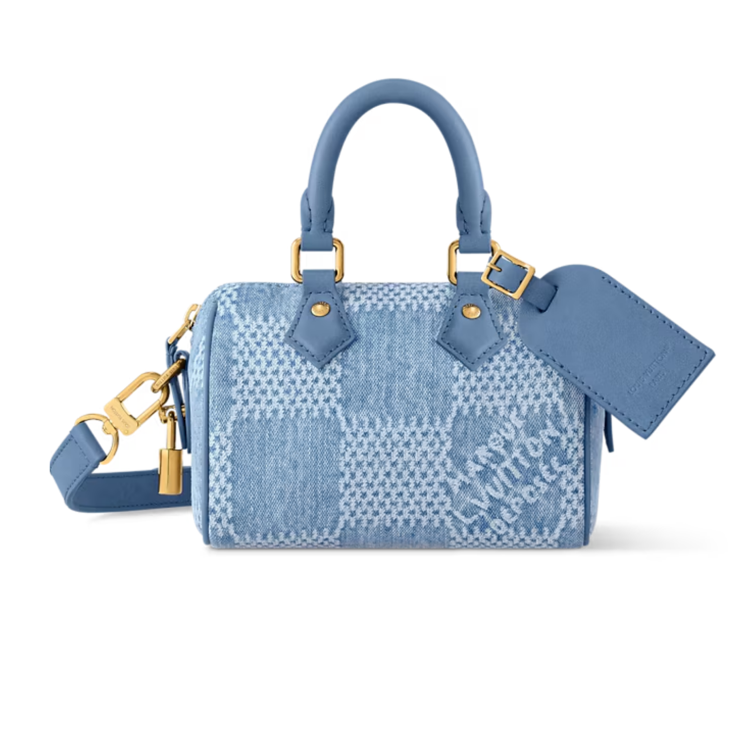 Louis Vuitton Speedy 18 Bandouliere Top Handle Bag 7.1in/ 18cm Denim Blue Gold Hardware For Men N00208