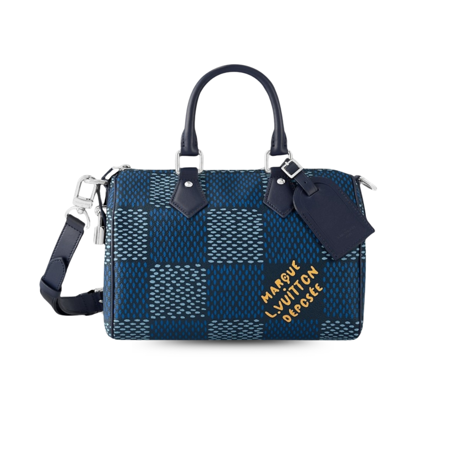Louis Vuitton Speedy 25 Bandouliere Top Handle Bag 9.8in/ 25cm Blue Silver Hardware For Men N40691