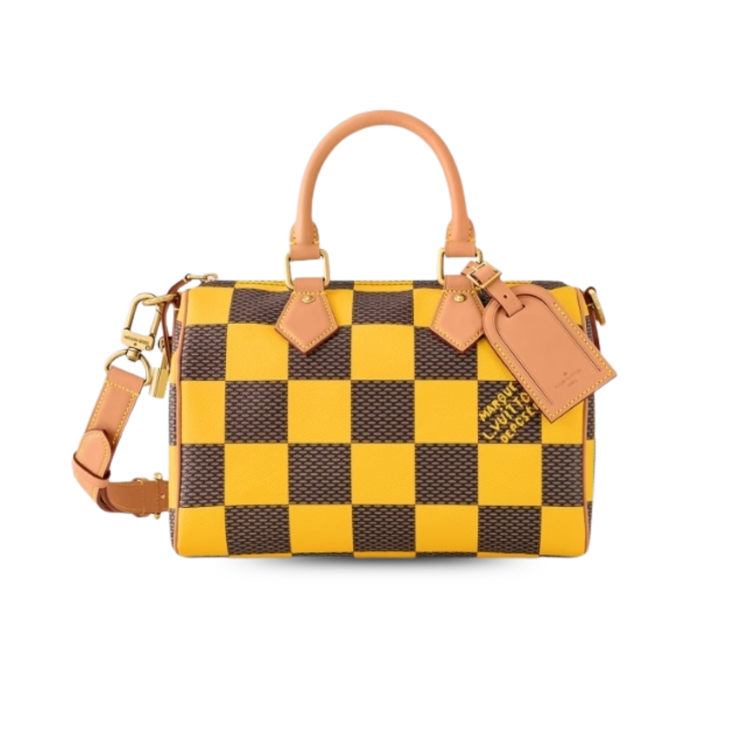 Louis Vuitton Speedy 25 Bandouliere Top Handle Bag 9.8in/ 25cm Damier Pop Yellow Gold Hardware For Men N40584