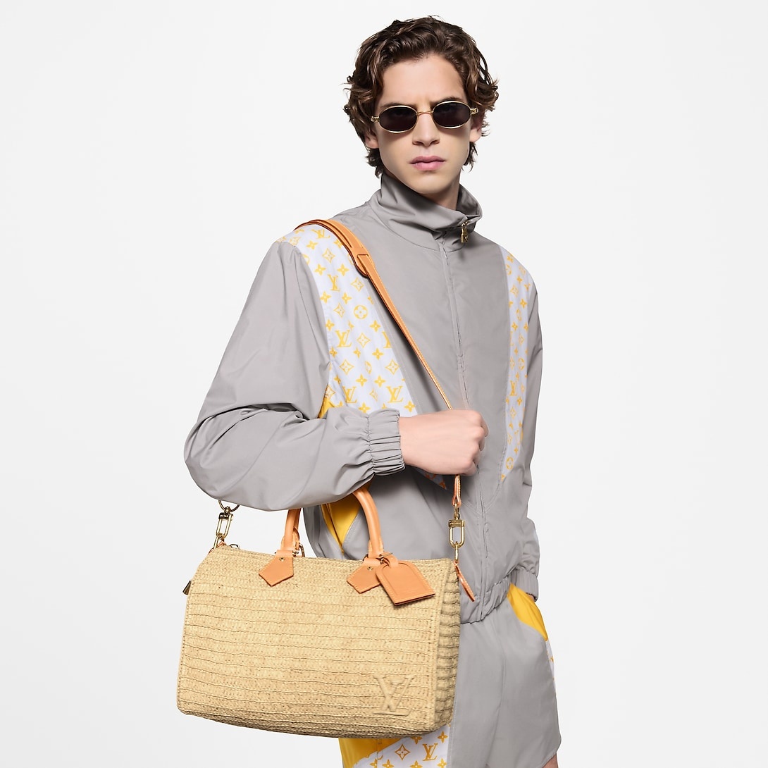 Louis Vuitton Speedy 30 Bandouliere Top Handle Bag 13.4in/ 34cm Natural Beige Raffia Gold Hardware For Men M14457