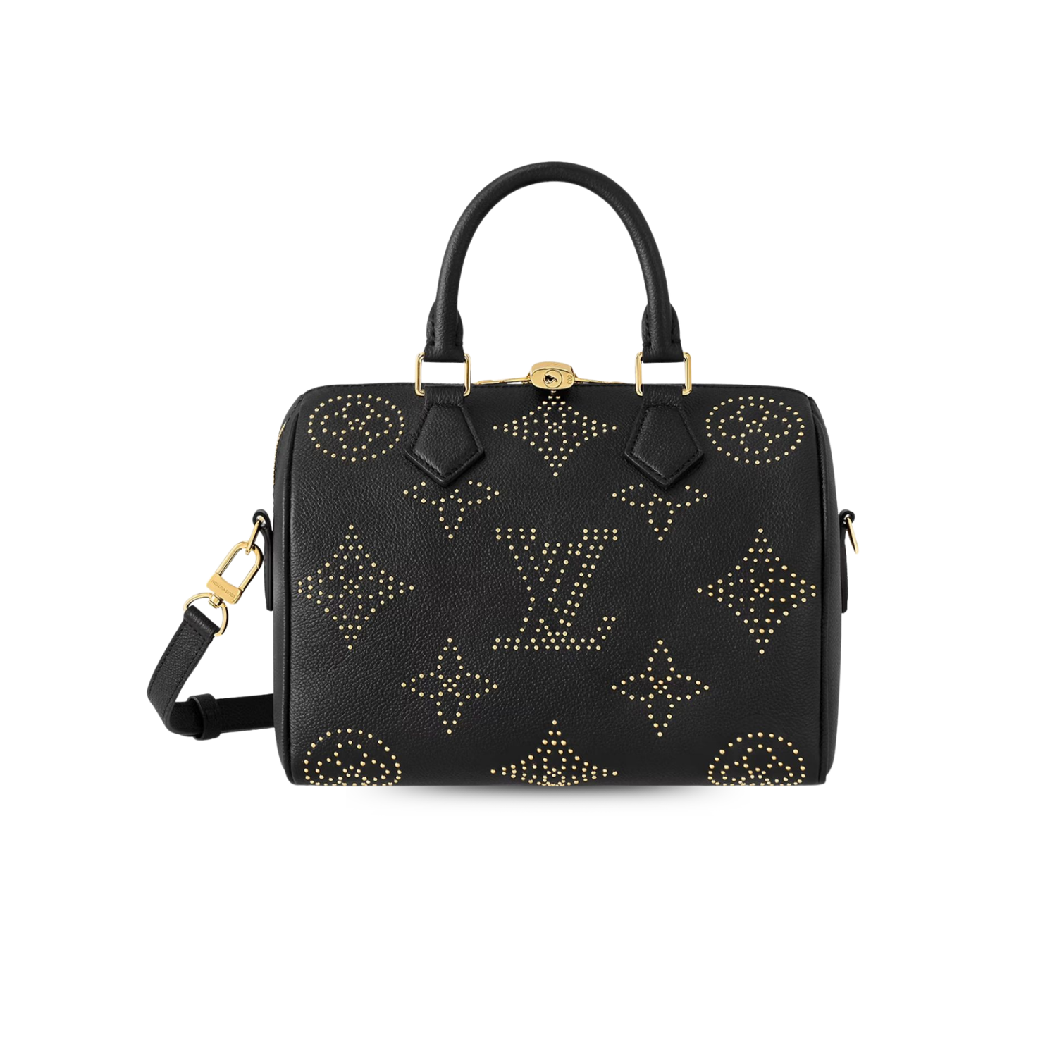 Louis Vuitton Speedy Bandouliere 25 Top Handle Bag 9.8 in/ 25 cm Black Gold Hardware For Women M46736
