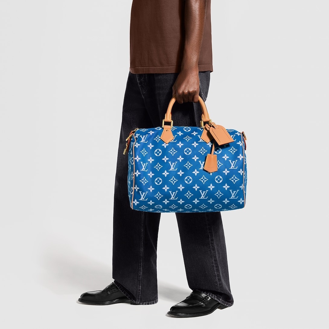 Louis Vuitton Speedy P9 Bandouliere 40 Top Handle Bag 15.7in/ 40cm Blue Gold Hardware For Men M24418