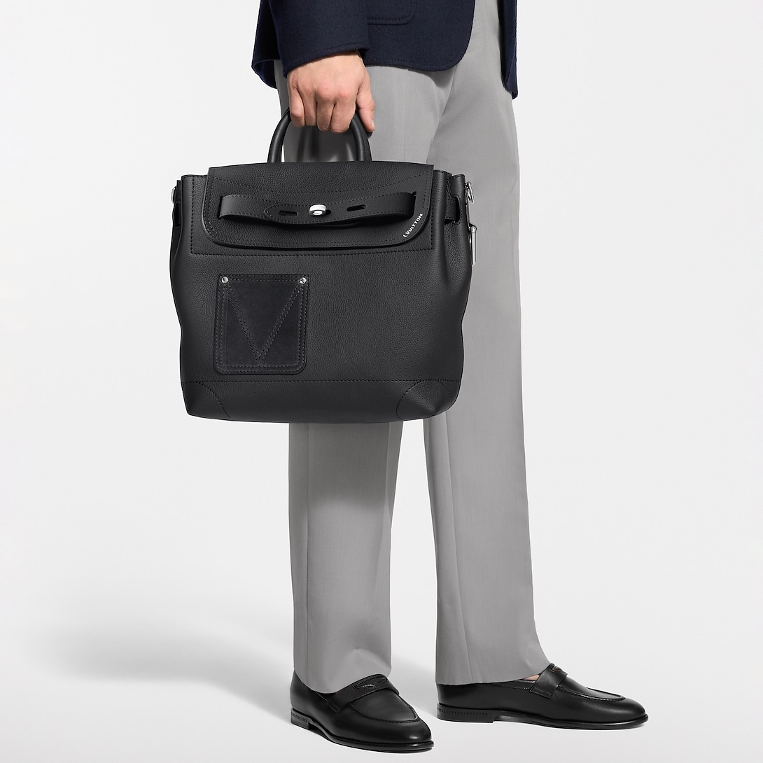 Louis Vuitton Steamer 30 Top Handle Bag 12.6in/ 32cm Black Silver Hardware For Men M27061