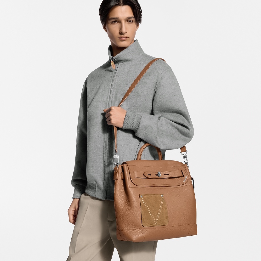 Louis Vuitton Steamer 30 Top Handle Bag 12.6in/ 32cm Tan Silver Hardware For Men M26758