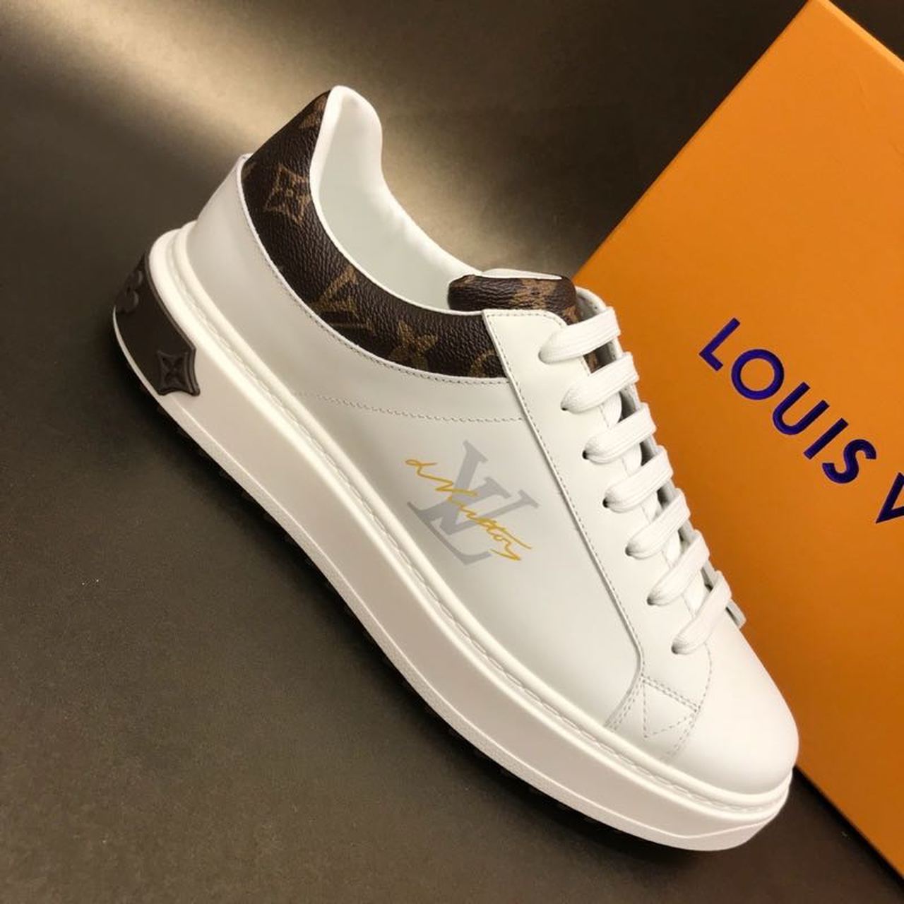Louis Vuitton Time Out Sneakers White/ Brown Monogram Canvas For Women