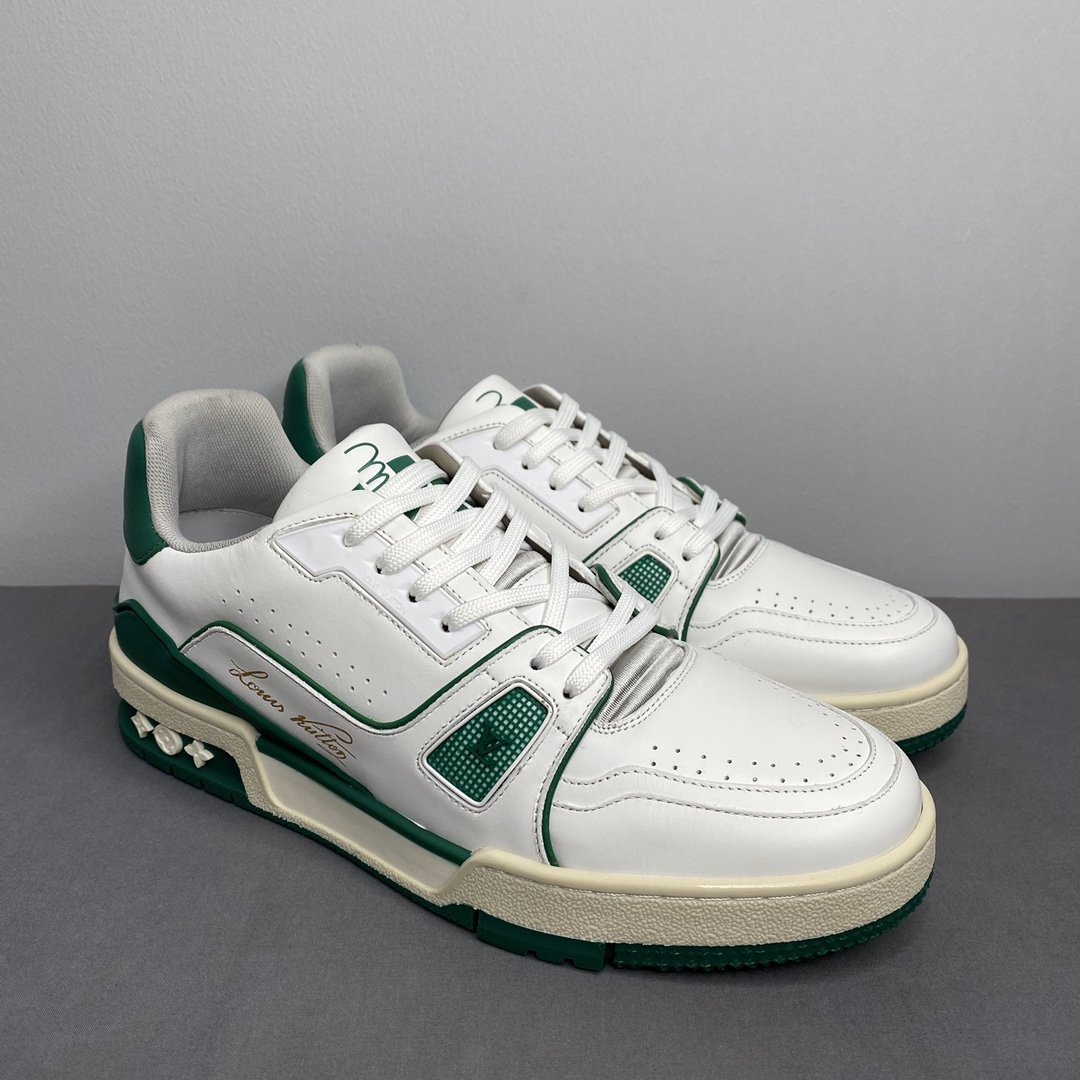 Louis Vuitton Trainer Sneaker Mix Of Materials White/Green For Men LV