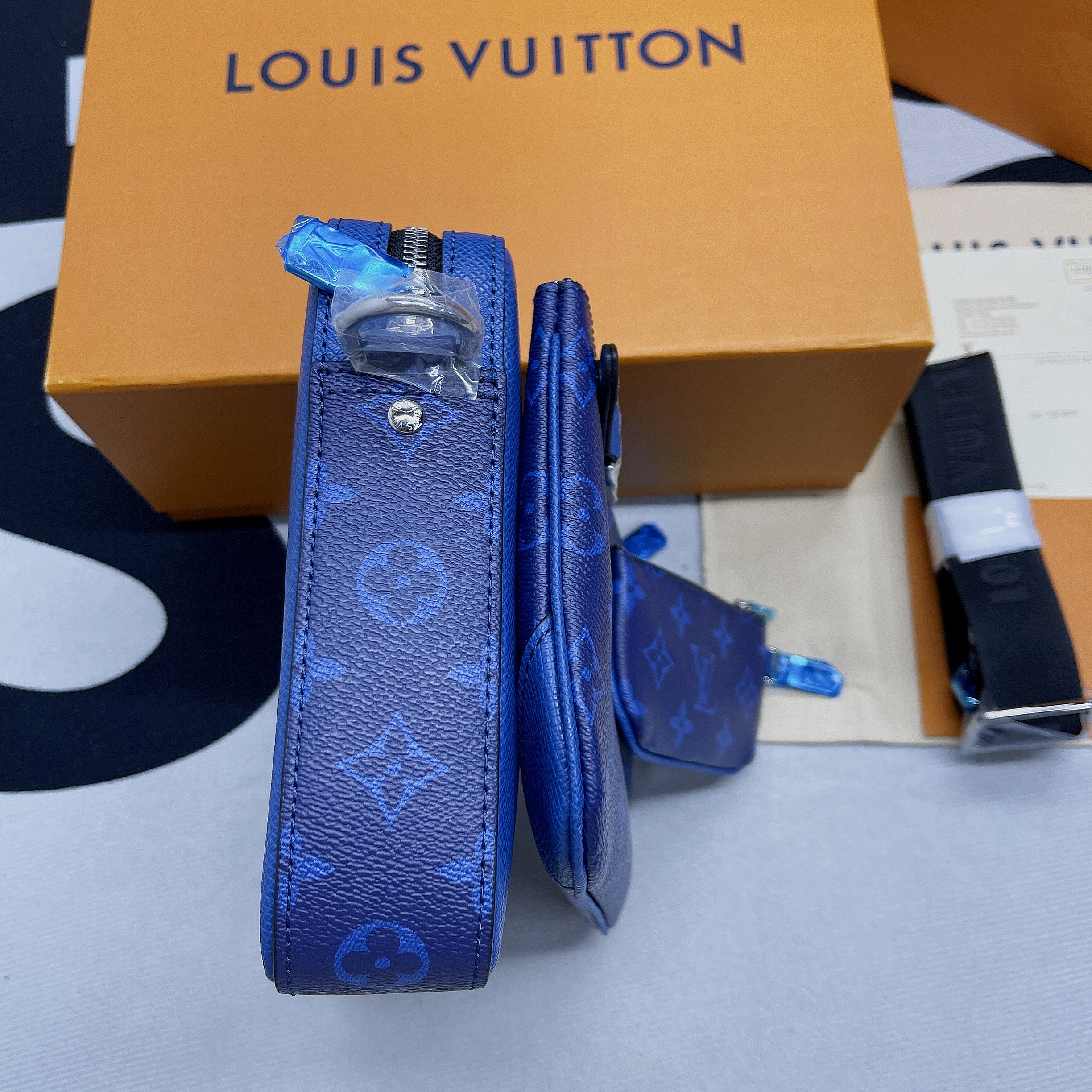 Louis Vuitton Trio Messenger Monogram Canvas And Taiga Cobalt Blue For Men, Men's Bags, Shoulder And Crossbody Bags 9.8in/ 25cm LV M30848