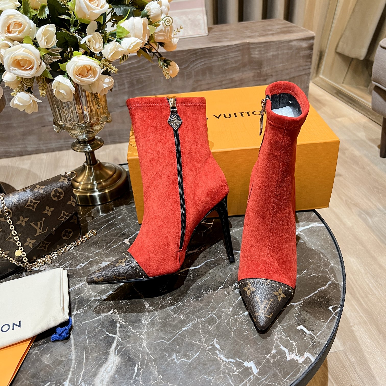 Louis Vuitton Women's Cherie Ankle Boots Red For Women LV