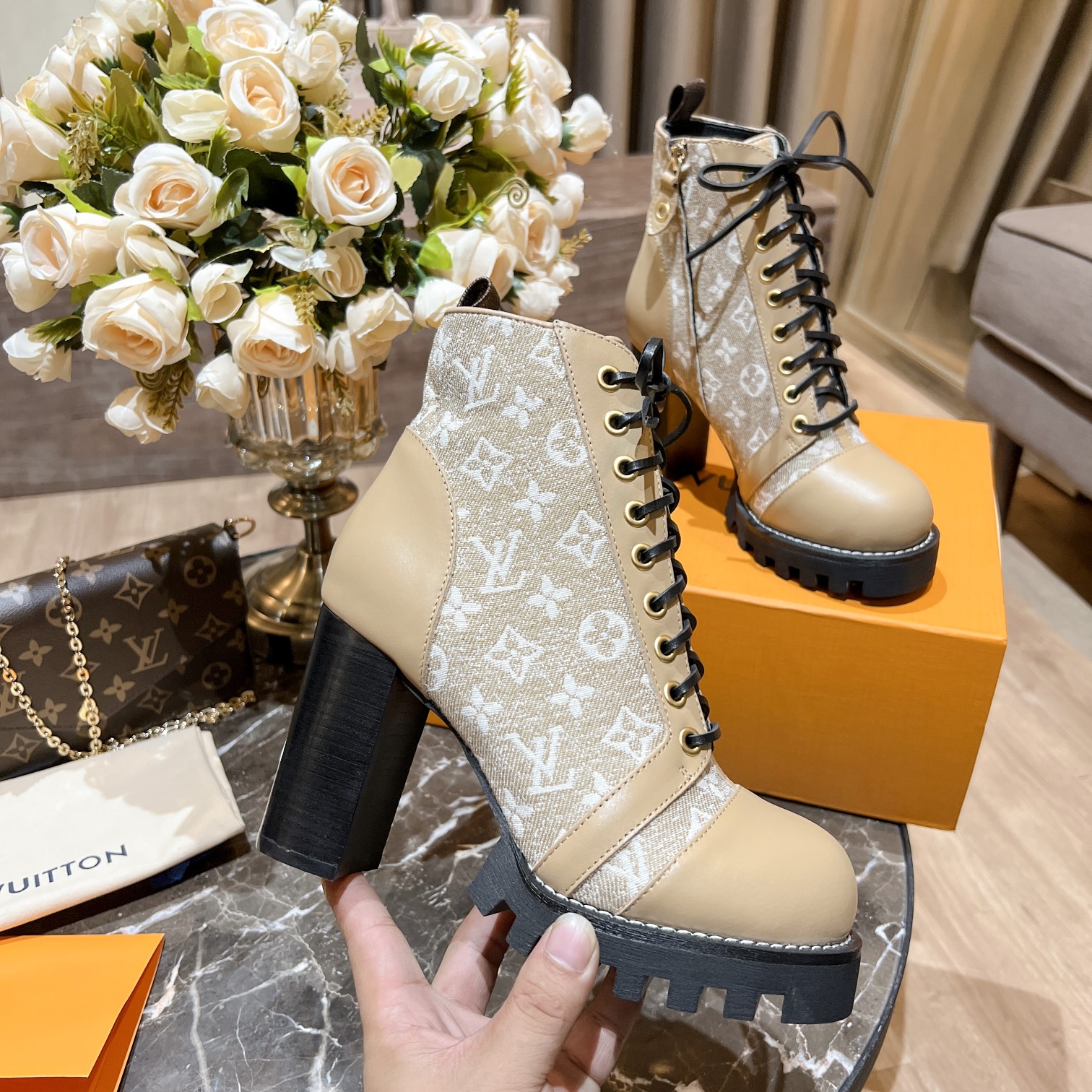 Louis Vuitton Women's Star Trail Ankle Boots Beige For Women LV