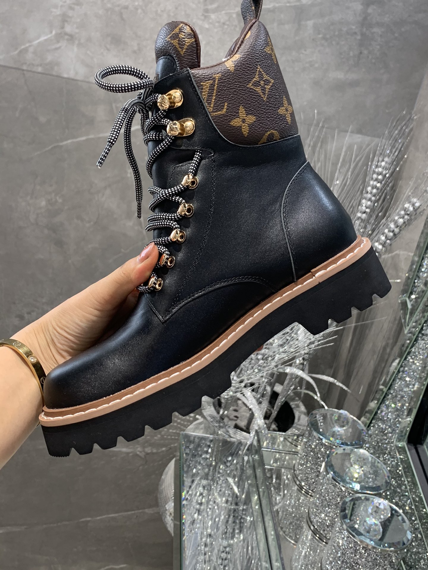 Louis Vuitton Women's Territory Flat Military Boots Black For Women LV 1A958N