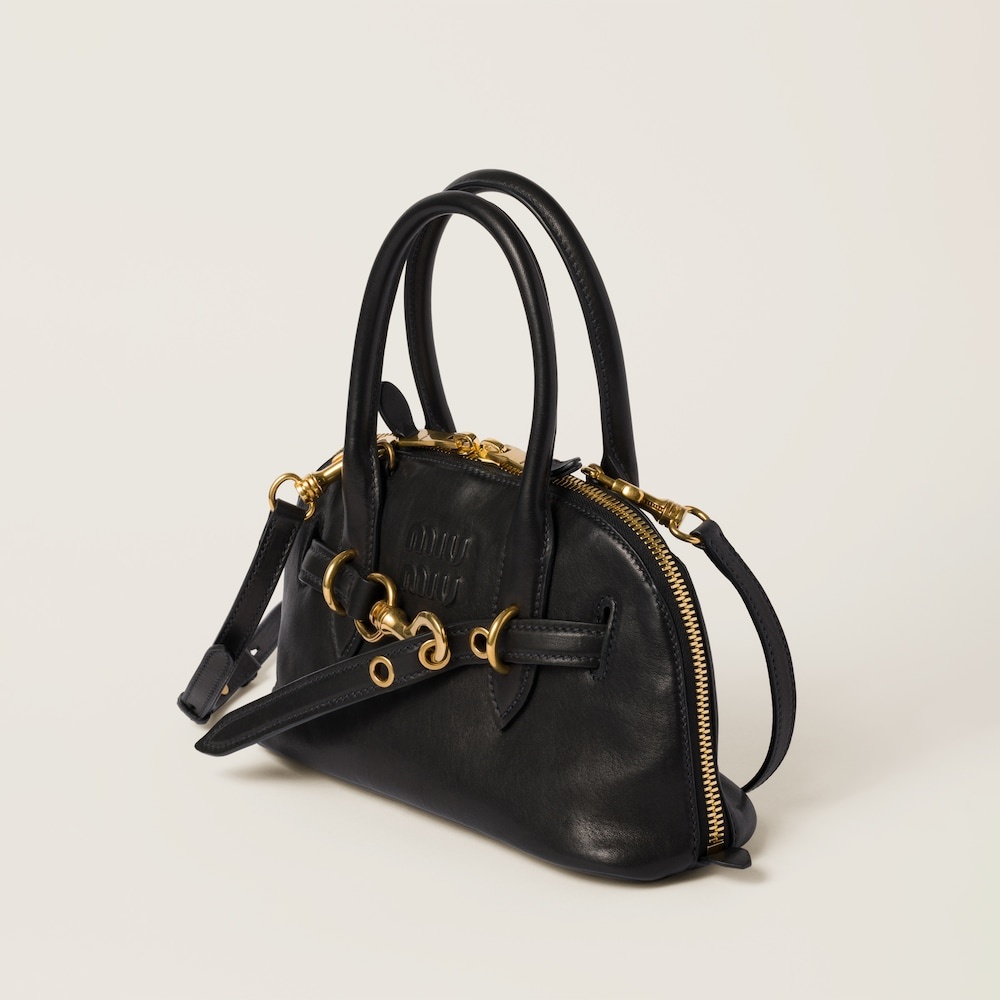 Miu Miu Aventure Small Tote Bag 11in/ 28cm Black Antiqued Gold Hardware For Women 5BB169_2BBL_F0002_V_OOO