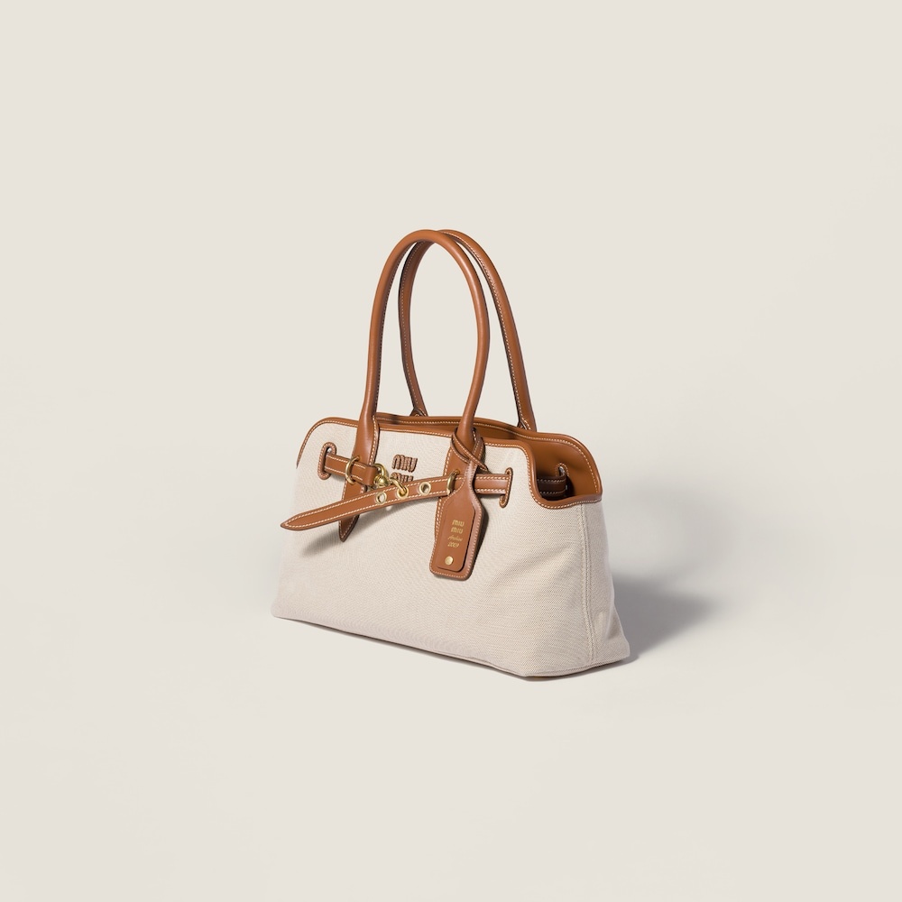 Miu Miu Aventure Tote Bag 17.3in/ 44cm Beige/ Brandy Antiqued Gold Hardware For Women 5BG310_ACRN_F062F_V_OLM