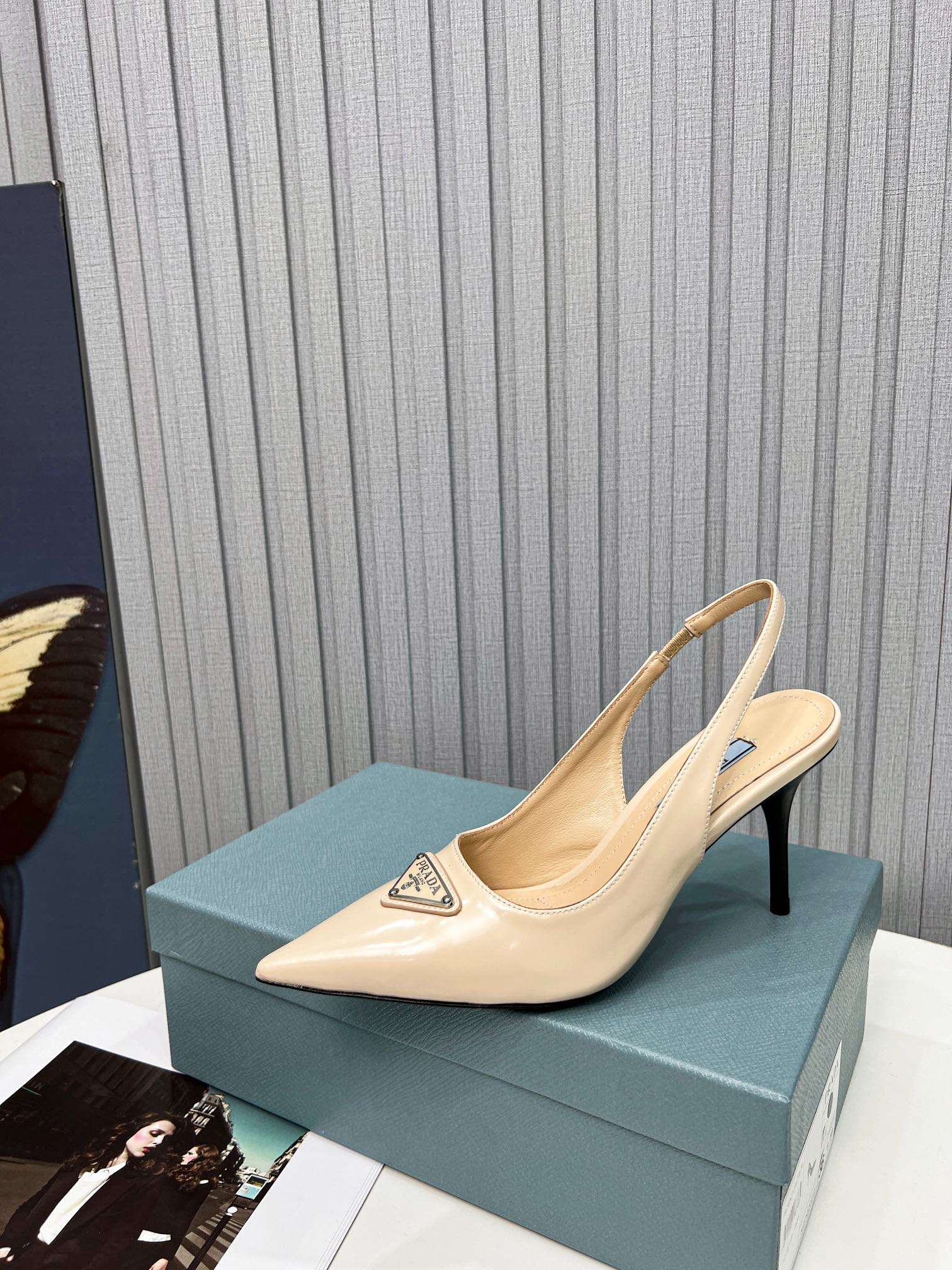 Prada Brushed Sling Pumps Cream For Women