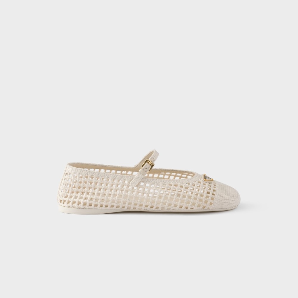 Prada Crochet Ballerinas Ivory For Women 1F364O_2F46_F0304_F_005