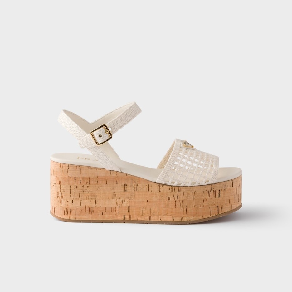 Prada Crochet Wedge Platform Sandals Ivory For Women 1XZ791_2F46_F0304_F_075