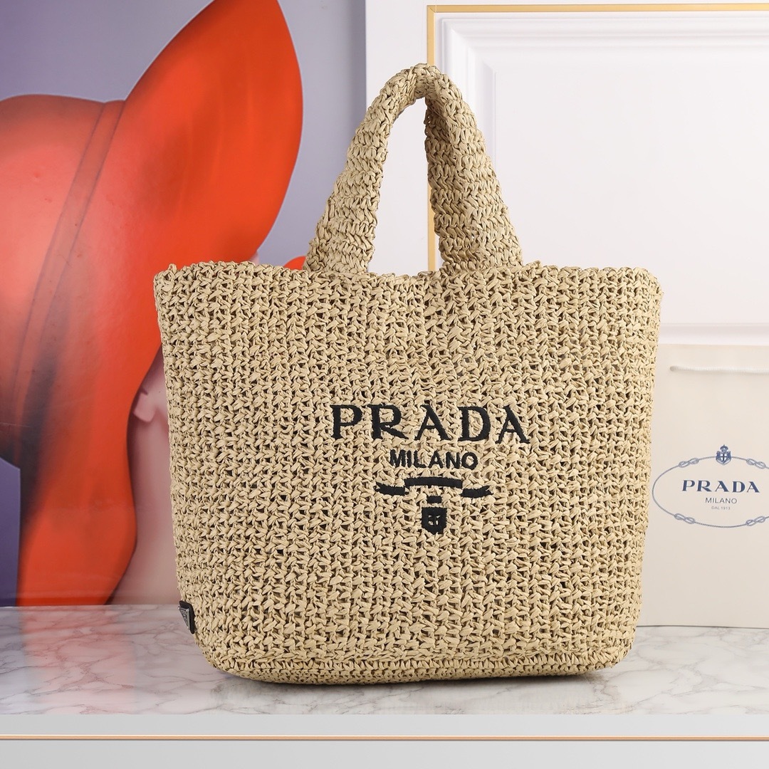 Prada Crochet Tote Bag 15.7in/ 40cm Beige‎ For Women 1BG392_2A2T_F0018_V_OOL