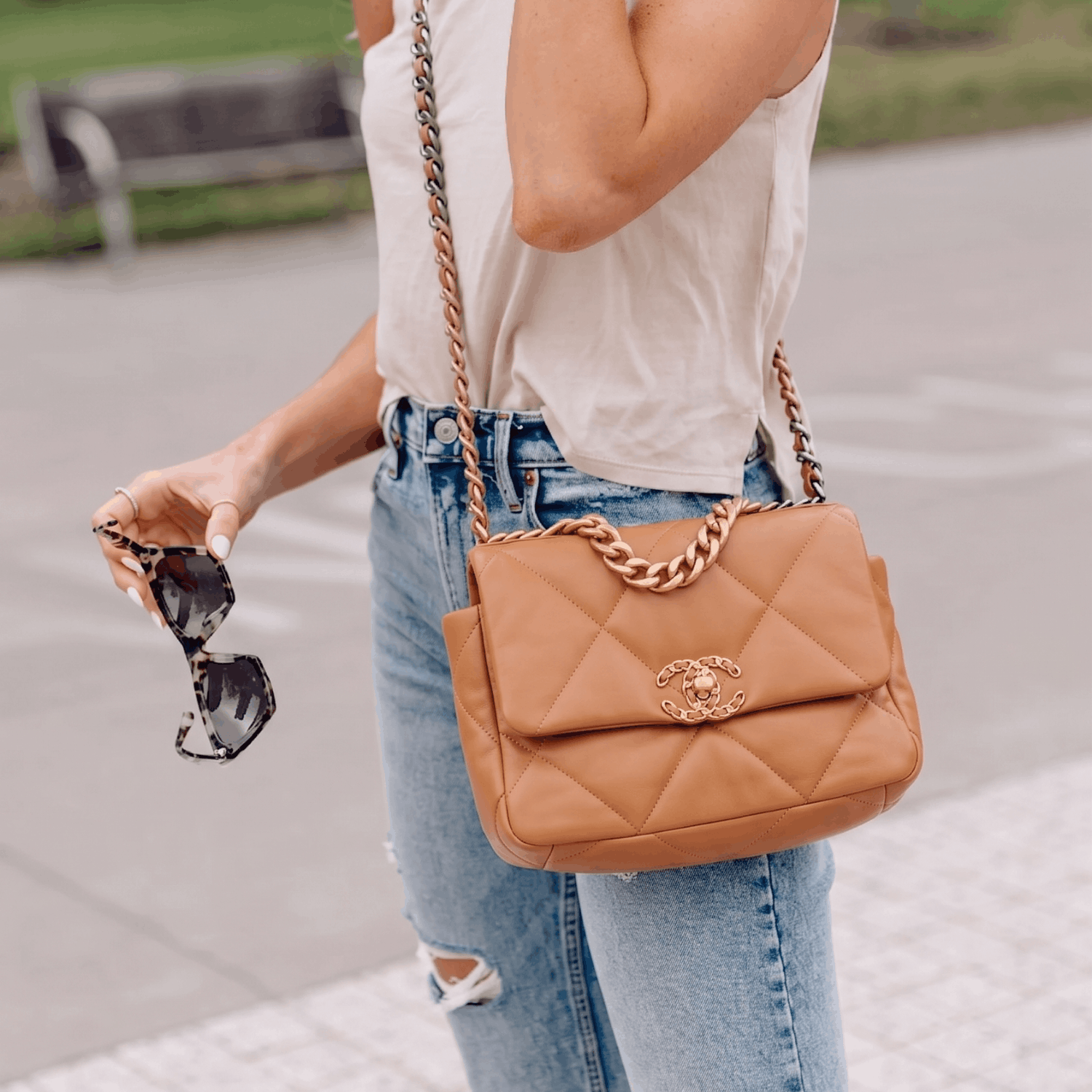 Chanel 19 Flap Bag Small Crossbody 10.2in/ 26cm Dark Beige Gold Hardware For Women AS1160 B04852 NZG77