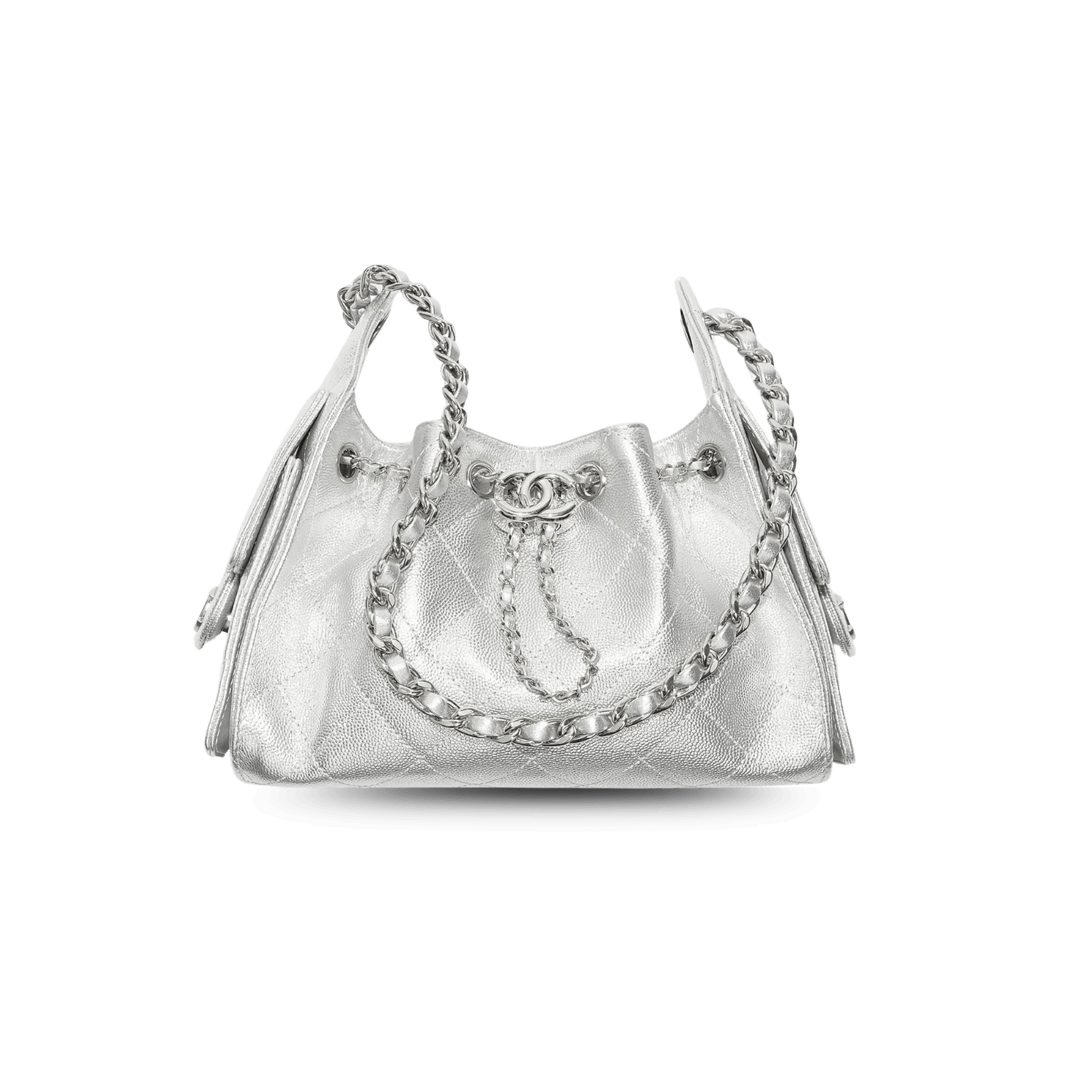 Chanel 25 Mini Shoulder Bag 8.7in/ 22cm Silvery Metallic Silver Hardware For Women AS5631 B22716 U5341