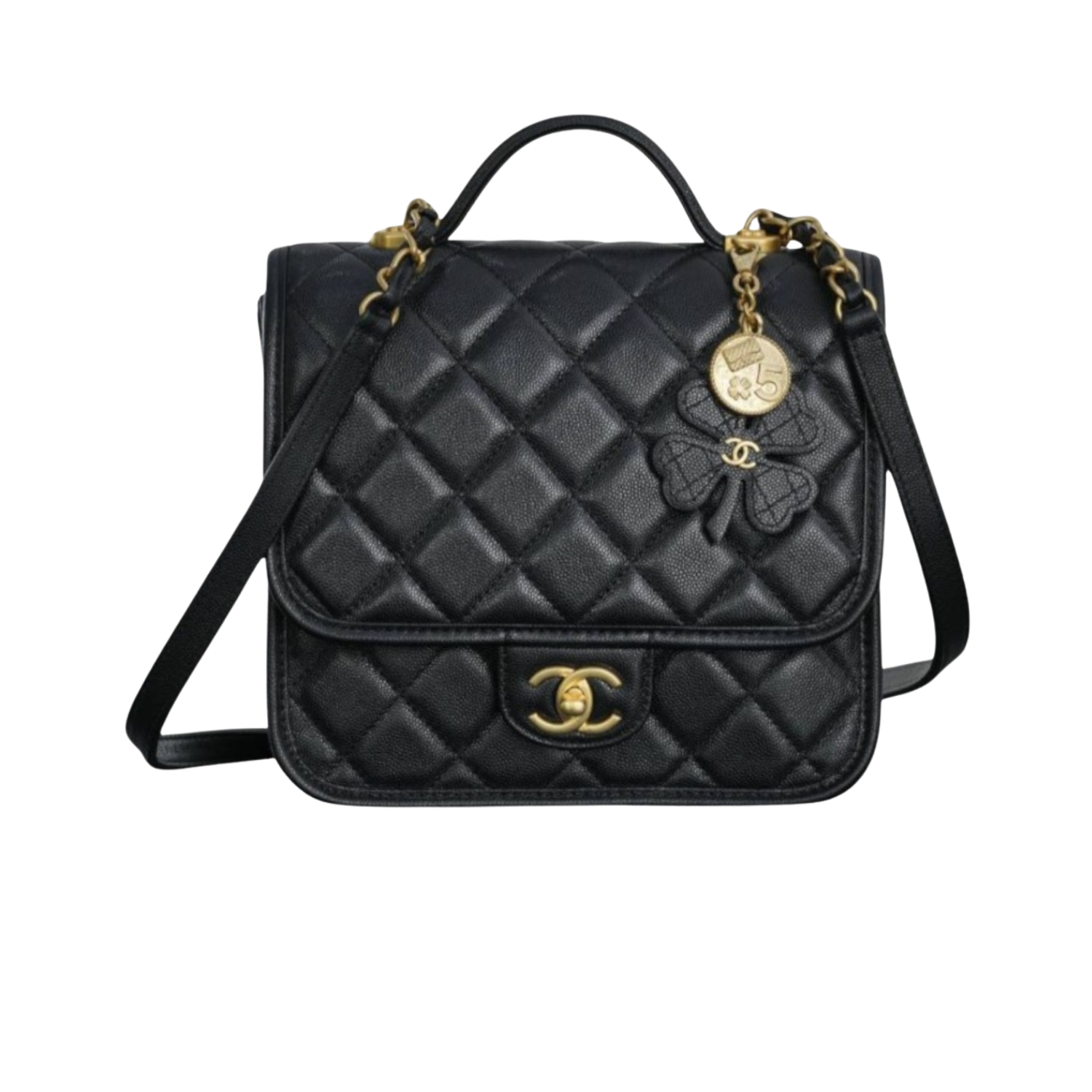 Chanel Four-Leaf Clover Backpack 8.7in/ 22cm Black Gold Hardware For Women AS5715 B21400 94305 -