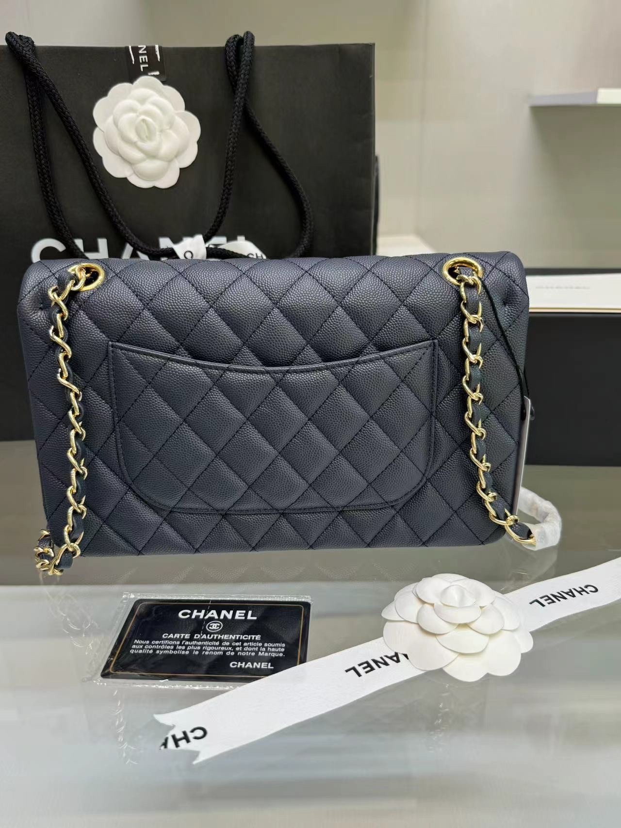 Chanel Classic 11.12 Crossbody Bag 10in/ 25.5cm Dark Blue Gold Hardware For Women A01112 B10583 NZG78