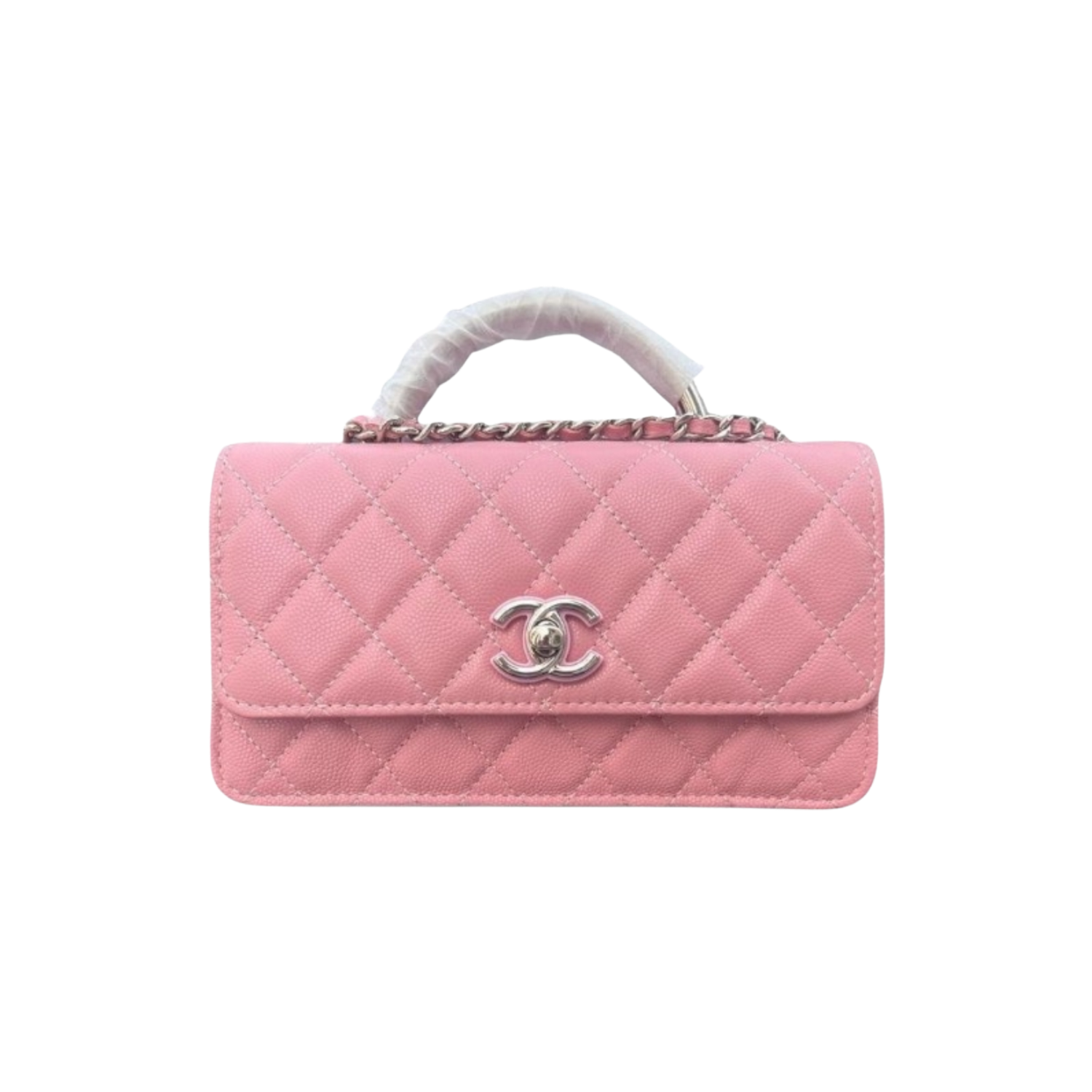 Chanel Clutch With Chain Top Handle Bag 7.3in/ 18.5cm Pink Silver Hardware For Women