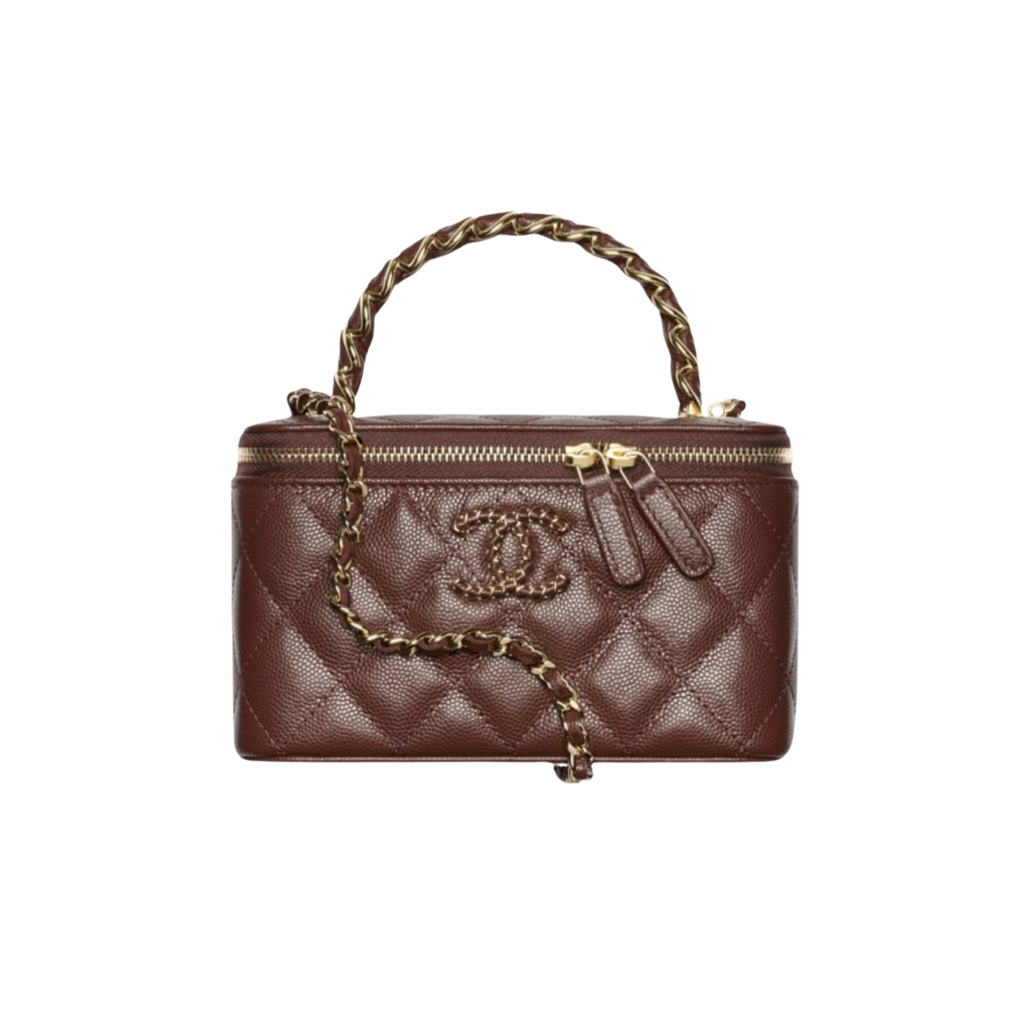 Chanel Long Vanity With Chain Top Handle Bag 6.7in/ 17cm Dark Brown Gold Hardware For Women AP4872-B22044-U3661