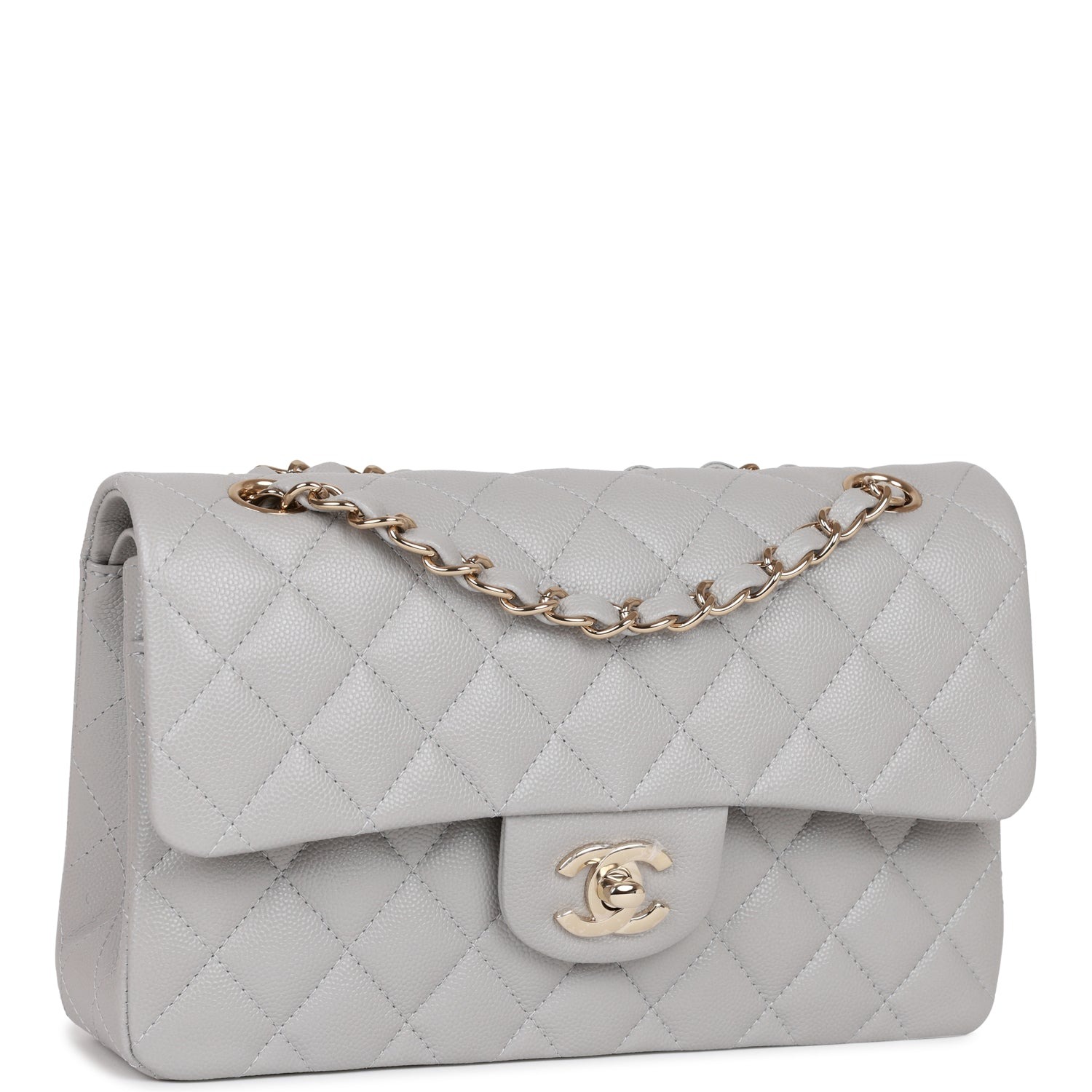 Chanel Small Classic Double Flap Crossbody Bag 9.1in/ 23cm Grey Gold Hardware For Women